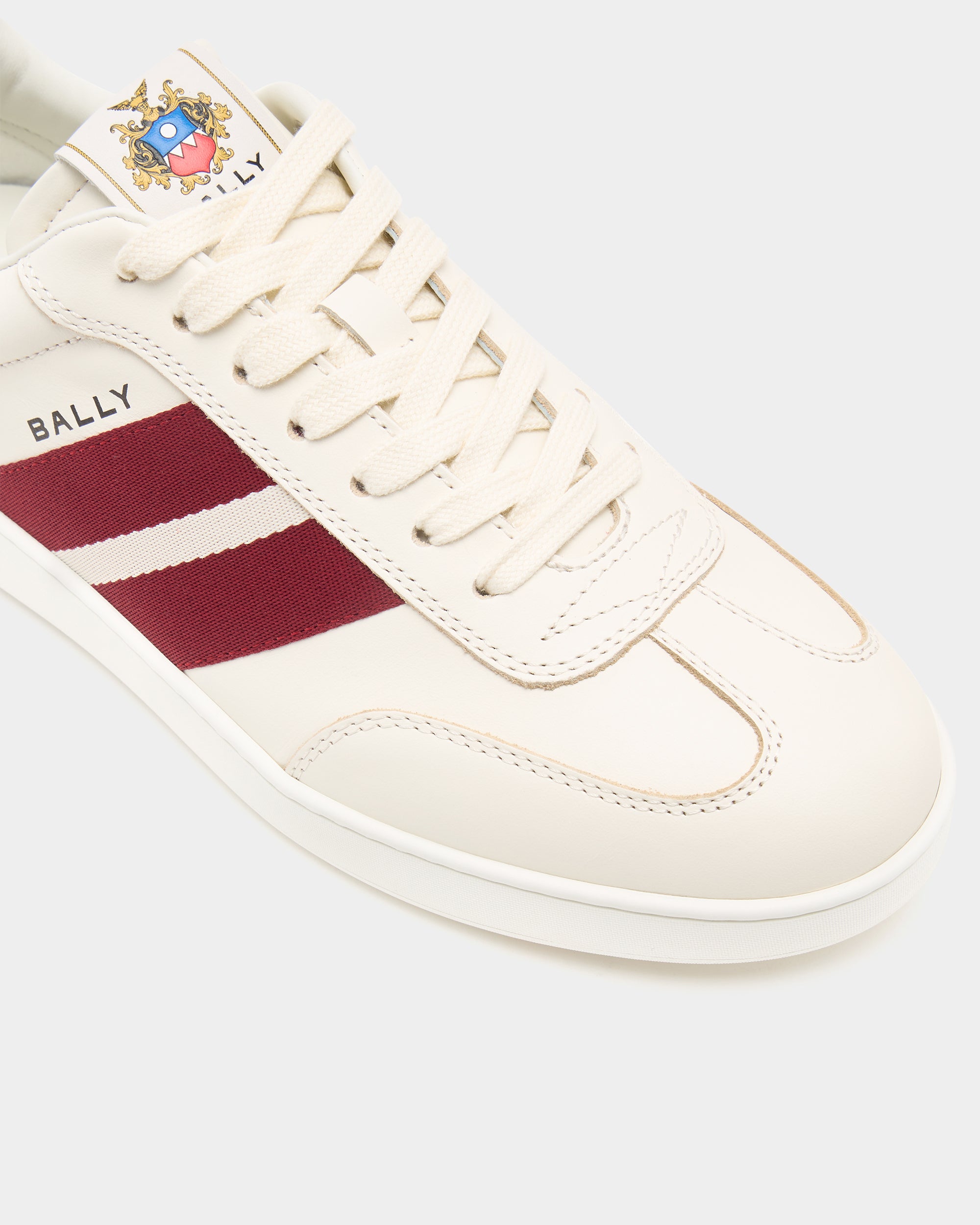 Bally Retro Crest Sneaker in Ivory Leather-in-White and Red-5-Bally Outlet