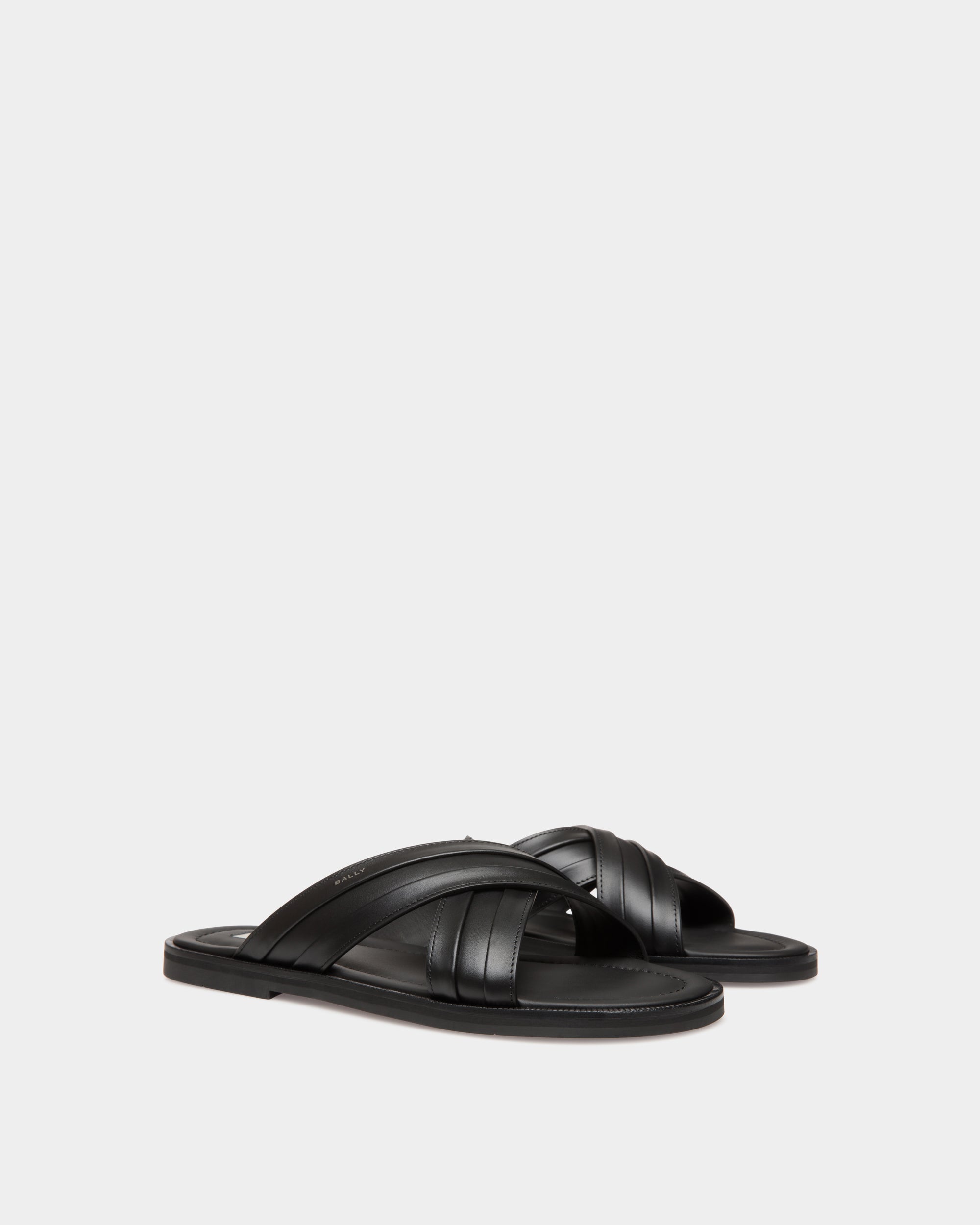 Bally Glide Sandal in Black Leather-in-Black-2-Bally Outlet