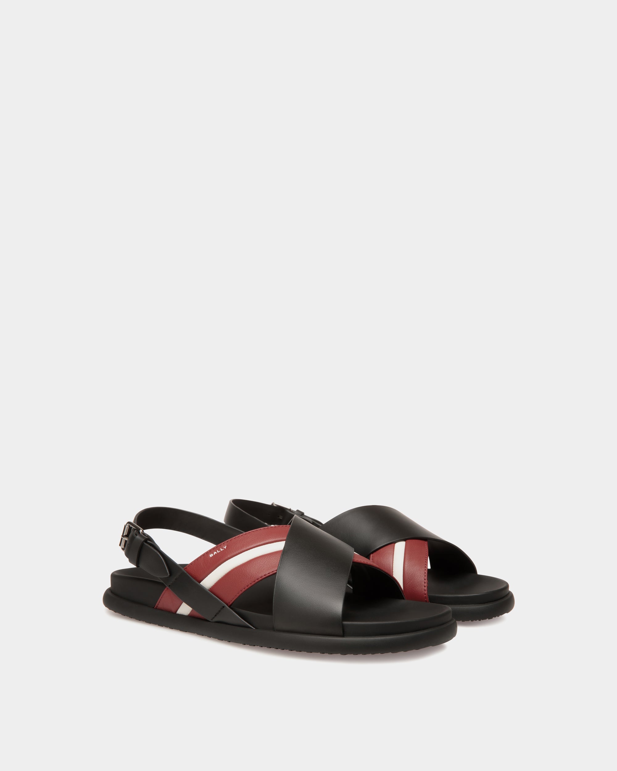 Bally Newport Sandal in Black And Red Leather-in-Black and Red-1-Bally Outlet