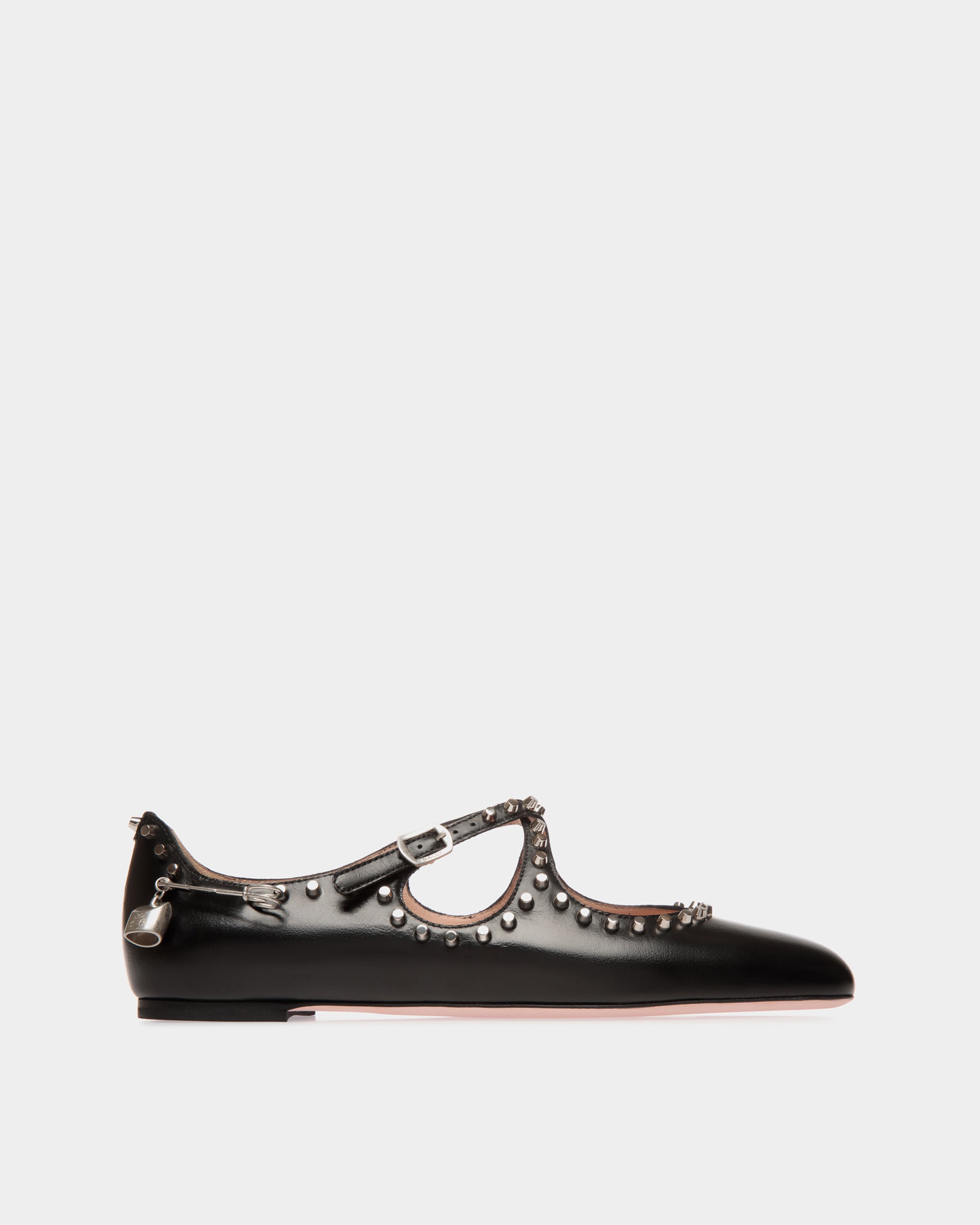Bally Ballyrina Flat in Black Leather with Studs-in-Black-2-Bally Outlet
