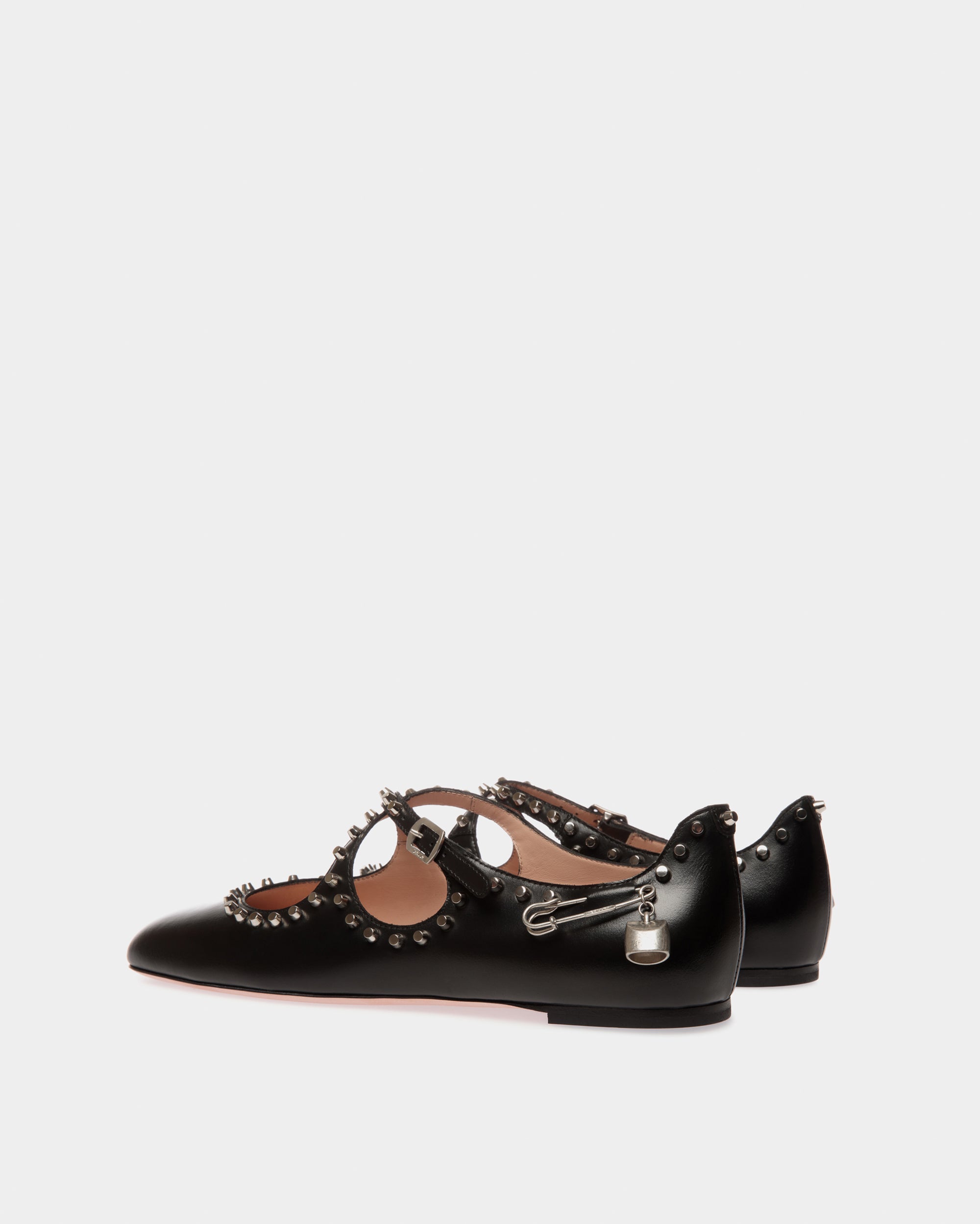 Bally Ballyrina Flat in Black Leather with Studs-in-Black-3-Bally Outlet