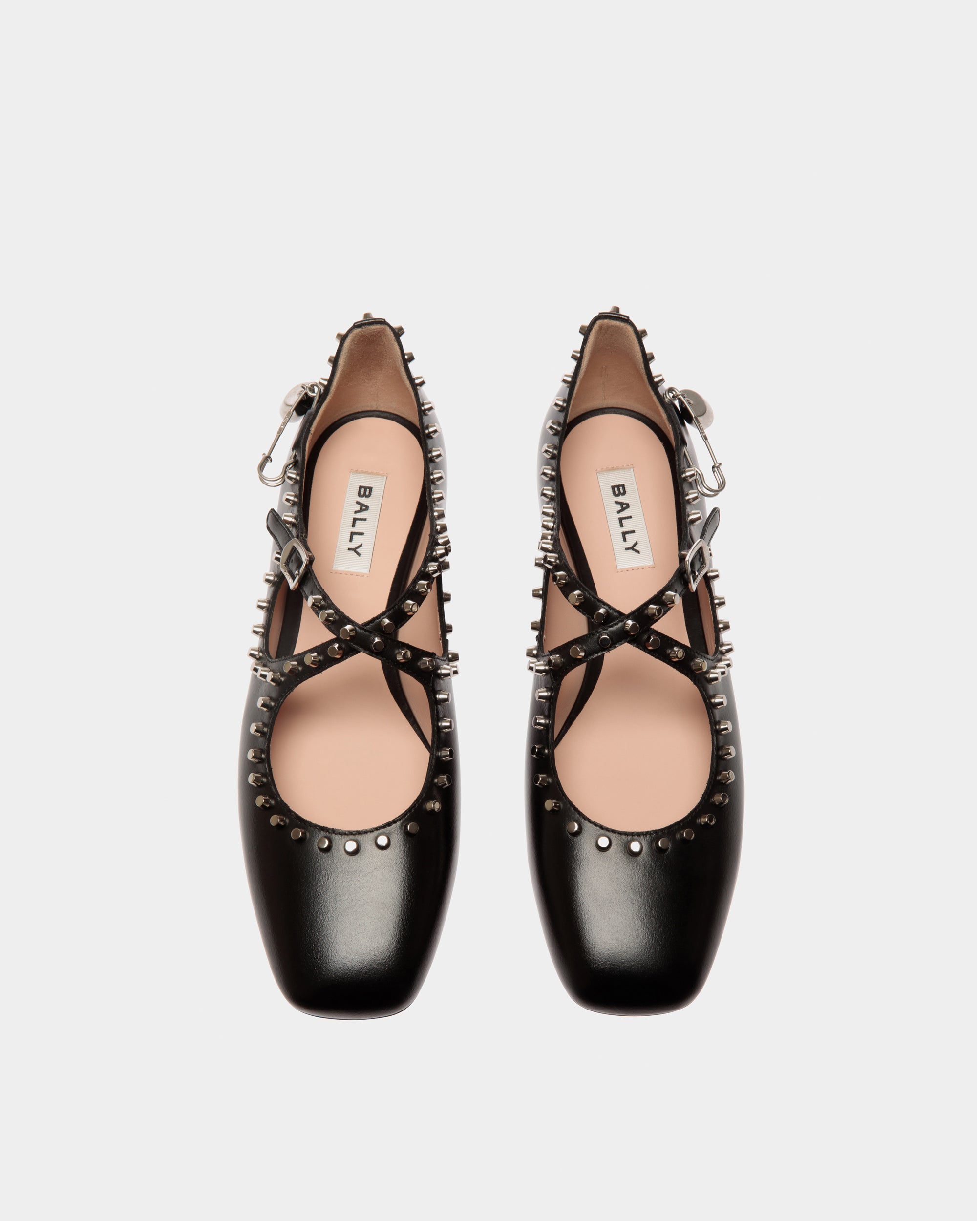 Bally Ballyrina Flat in Black Leather with Studs-in-Black-4-Bally Outlet