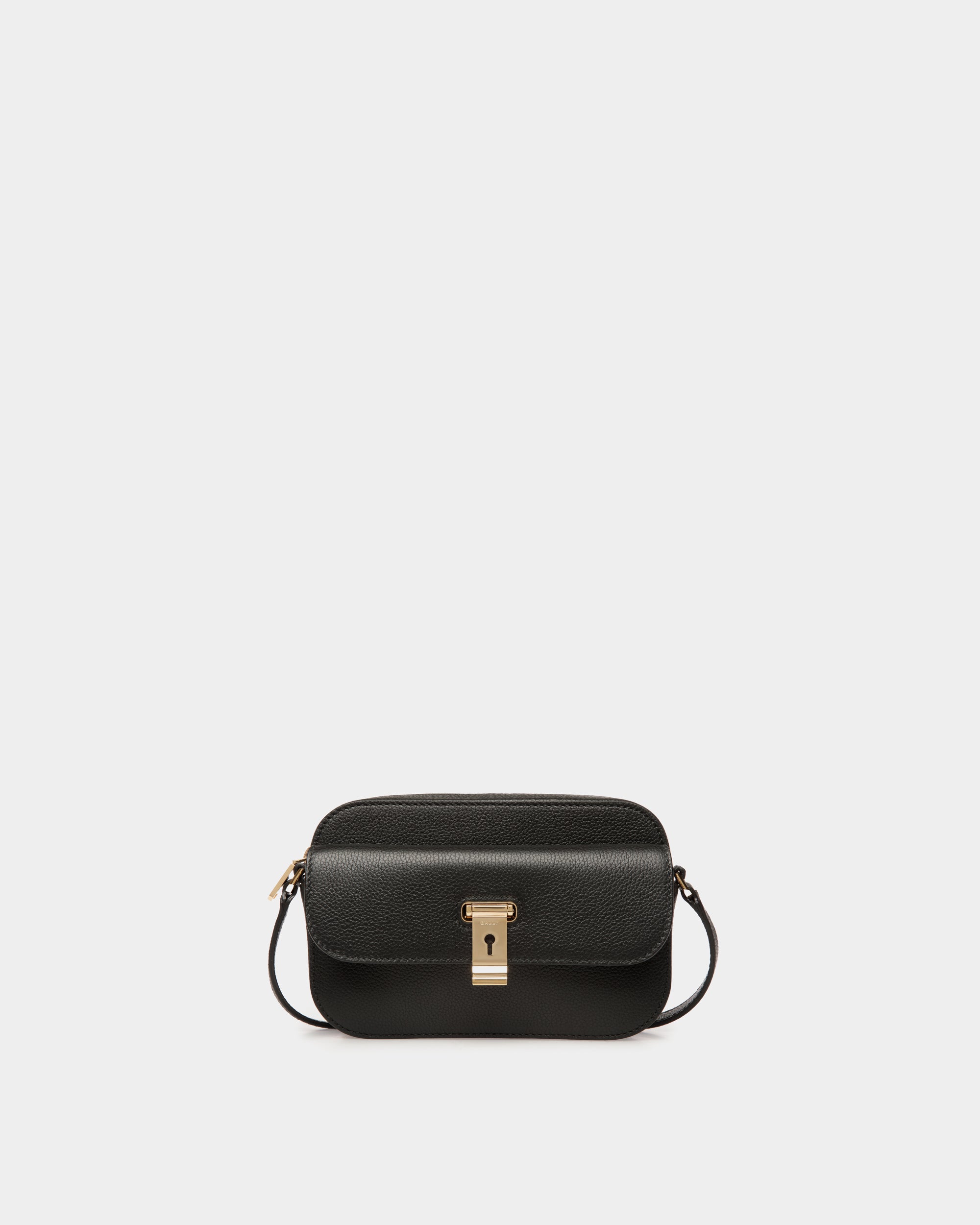 Bally Lock Me Small Crossbody Bag in Grained Leather-in-Black-1-Bally Outlet