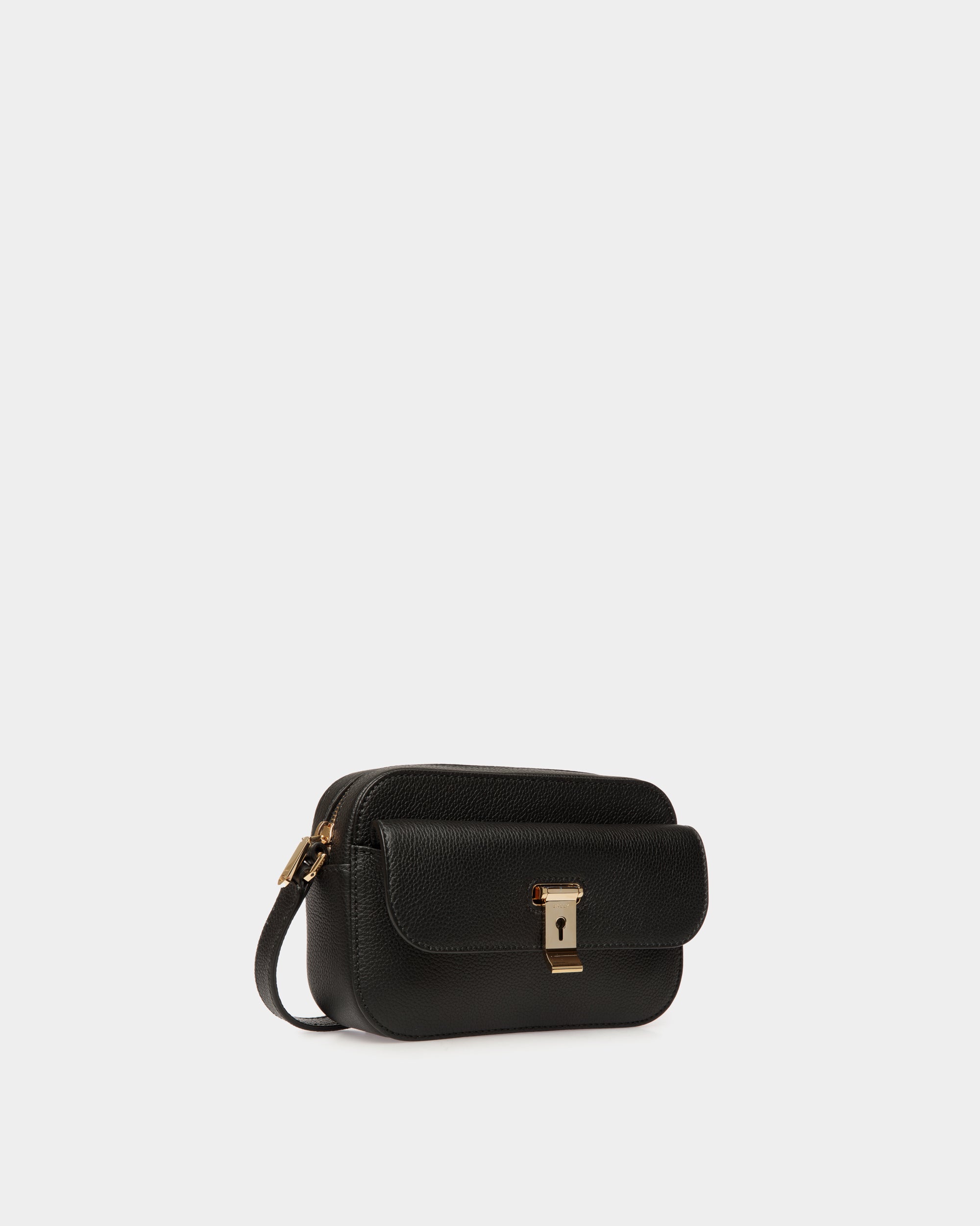 Bally Lock Me Small Crossbody Bag in Grained Leather-in-Black-3-Bally Outlet