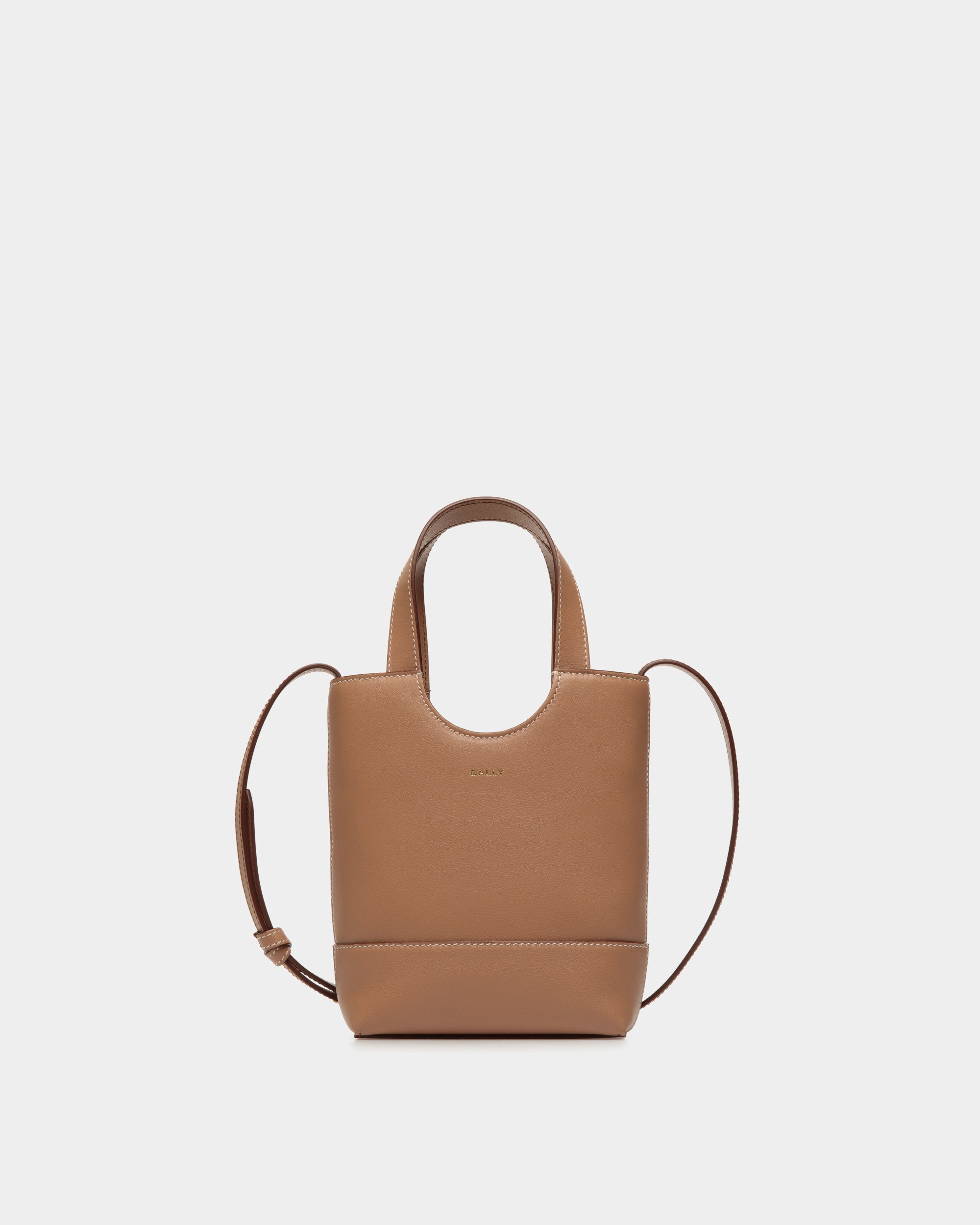 Bally Easy Bally Small Tote Bag in Praline Leather-in-Beige-1-Bally Outlet