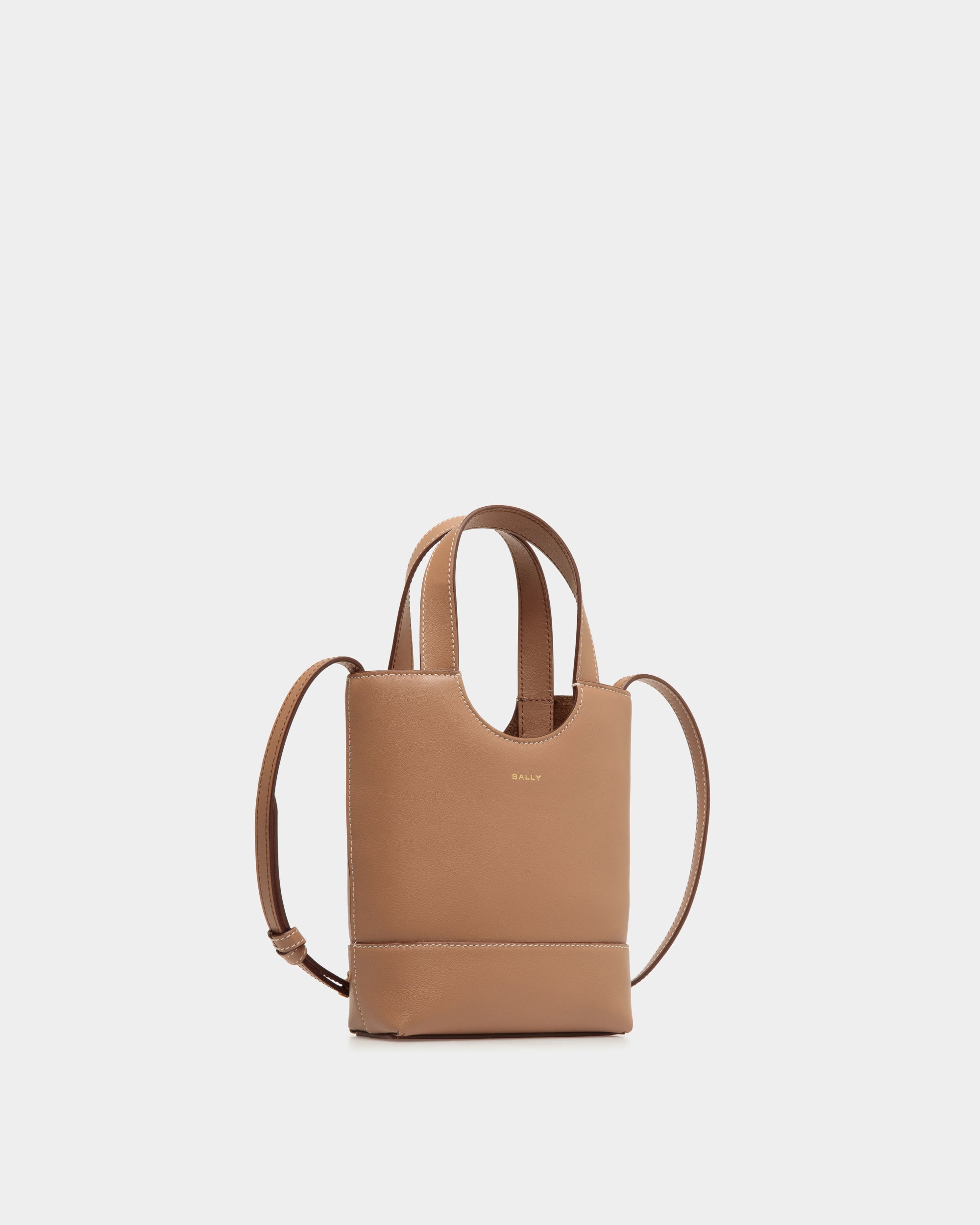 Bally Easy Bally Small Tote Bag in Praline Leather-in-Beige-3-Bally Outlet