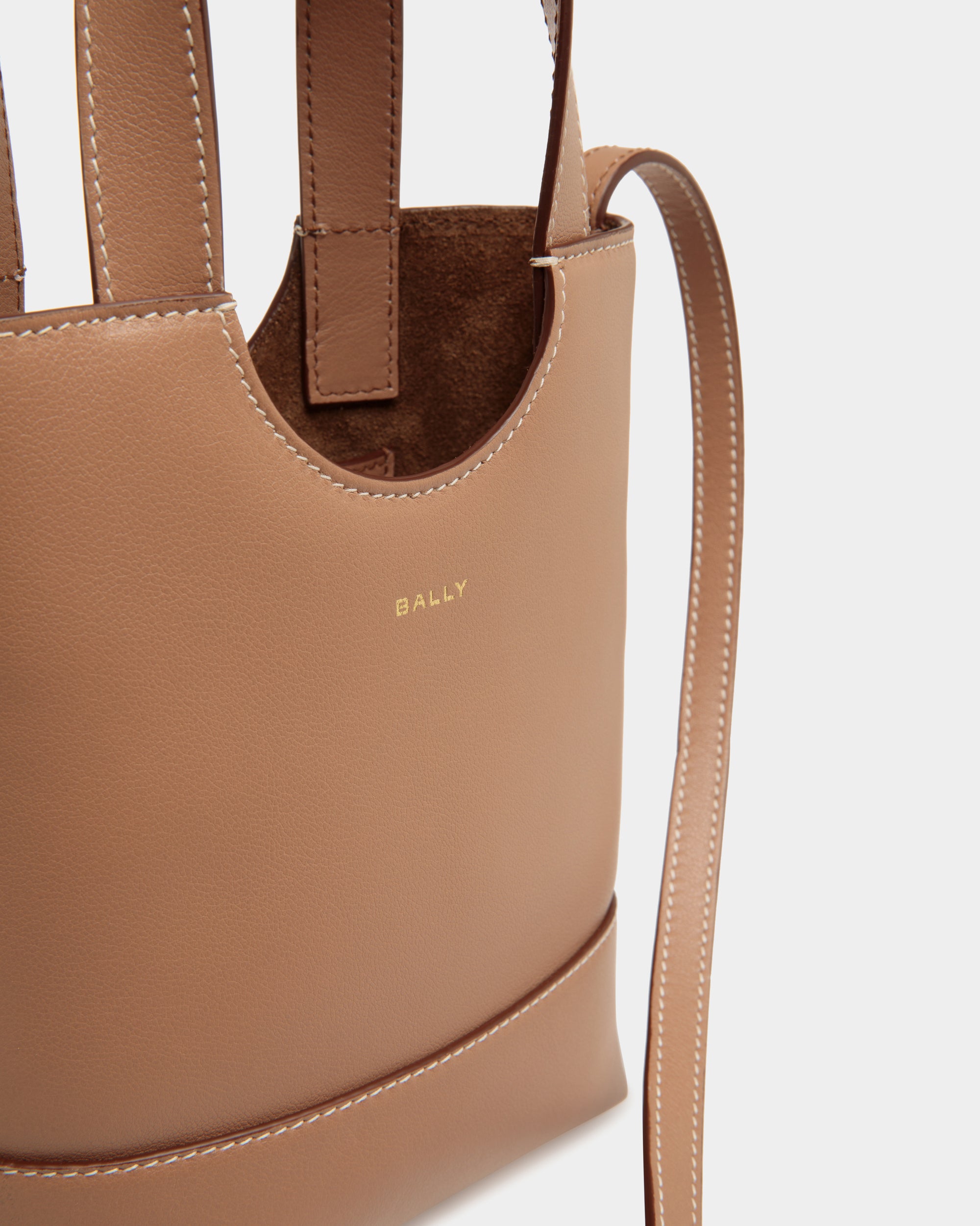 Bally Easy Bally Small Tote Bag in Praline Leather-in-Beige-5-Bally Outlet