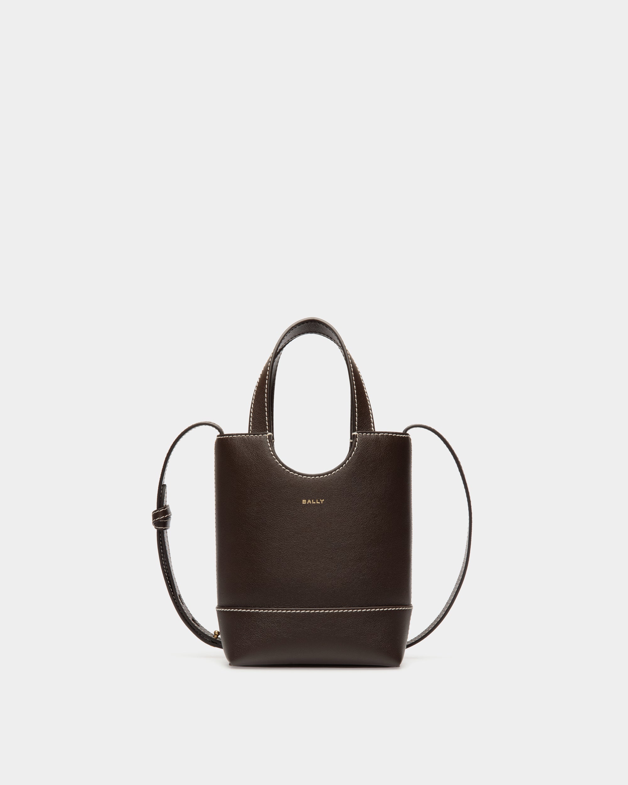 Bally Easy Bally Small Tote Bag in Ebano Leather-in-Brown-1-Bally Outlet