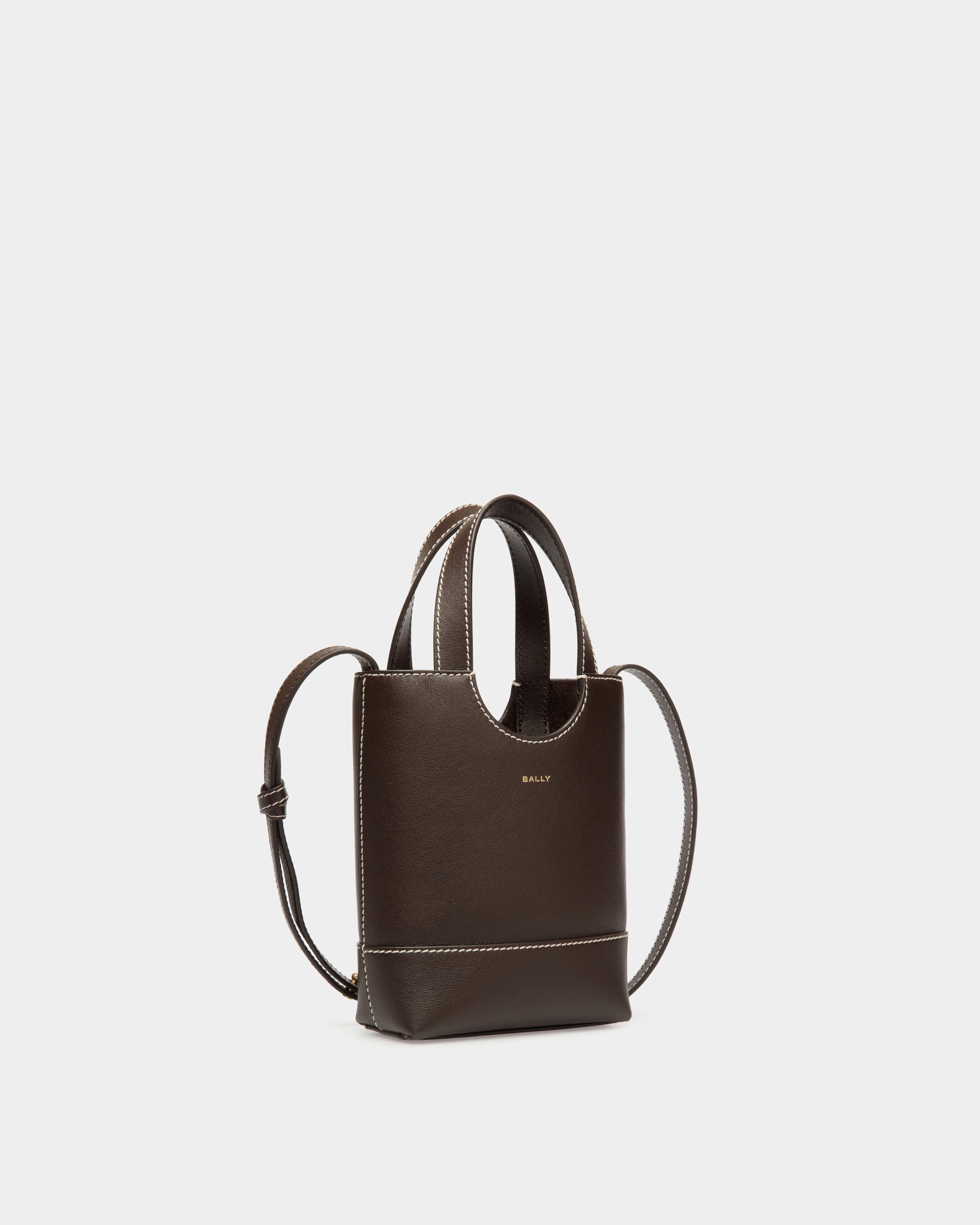 Bally Easy Bally Small Tote Bag in Ebano Leather-in-Brown-3-Bally Outlet