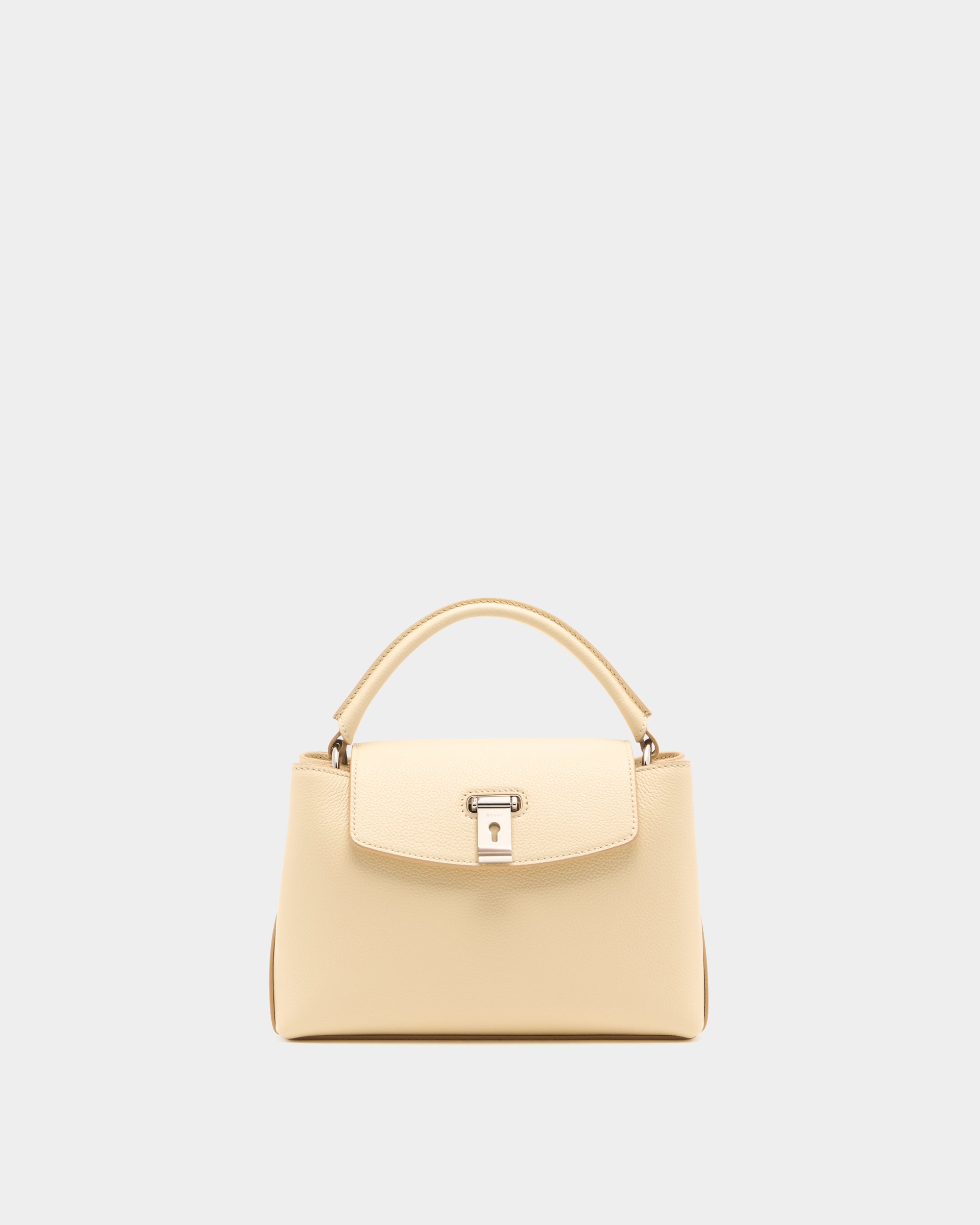 Bally Lock Me Small Top Handle Bag in Ginger Grained Leather-in-Beige-1-Bally Outlet