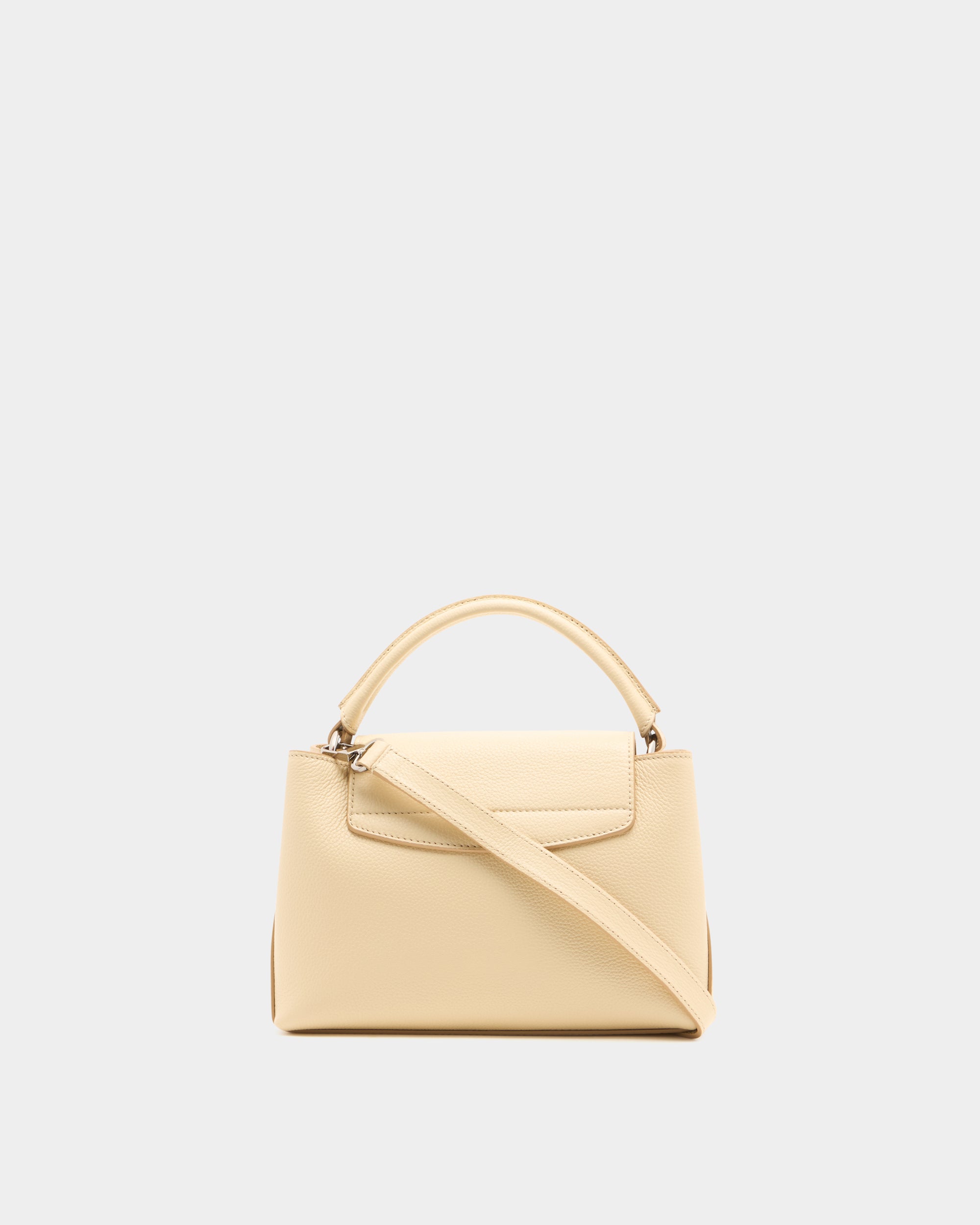 Bally Lock Me Small Top Handle Bag in Ginger Grained Leather-in-Beige-2-Bally Outlet