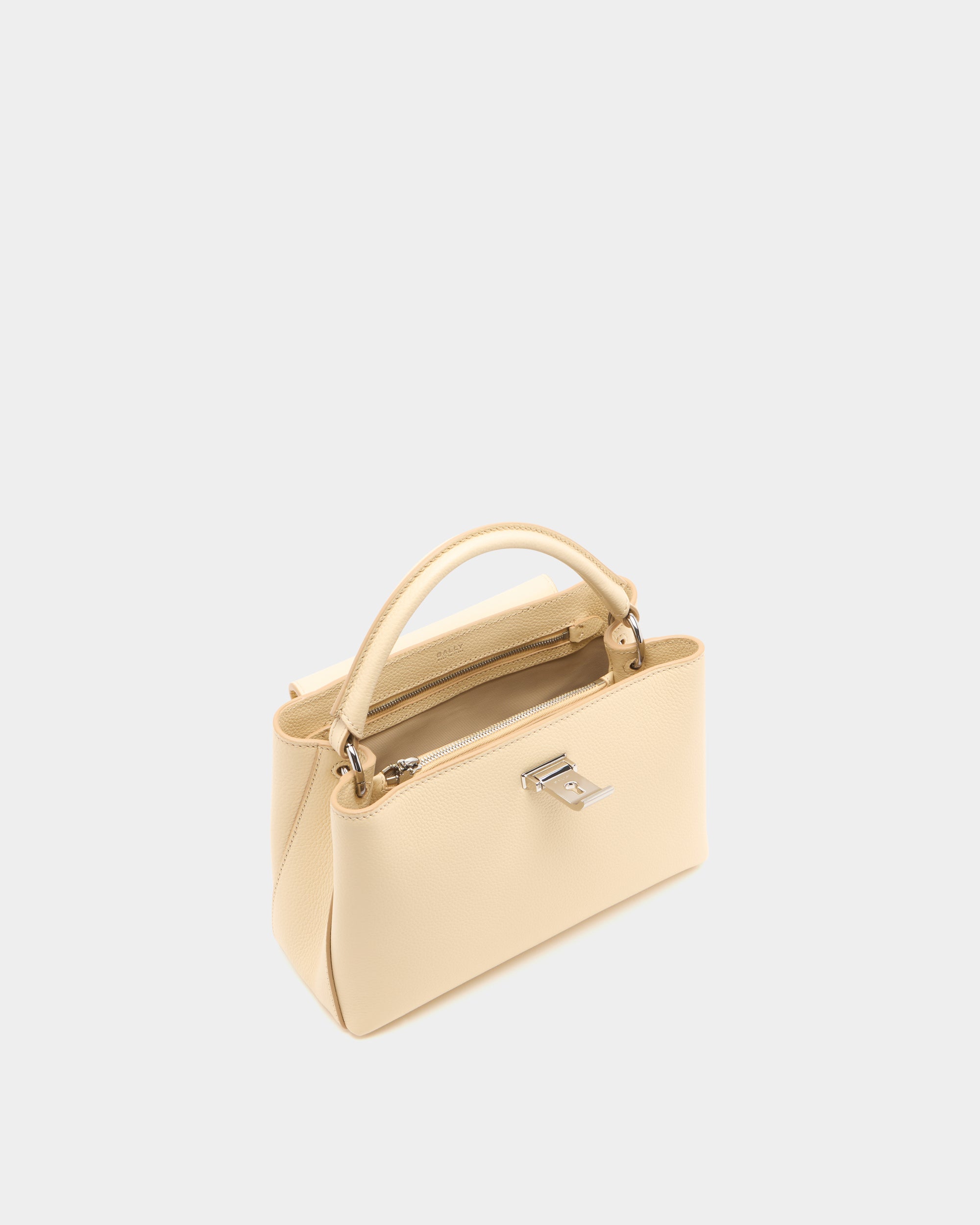 Bally Lock Me Small Top Handle Bag in Ginger Grained Leather-in-Beige-4-Bally Outlet