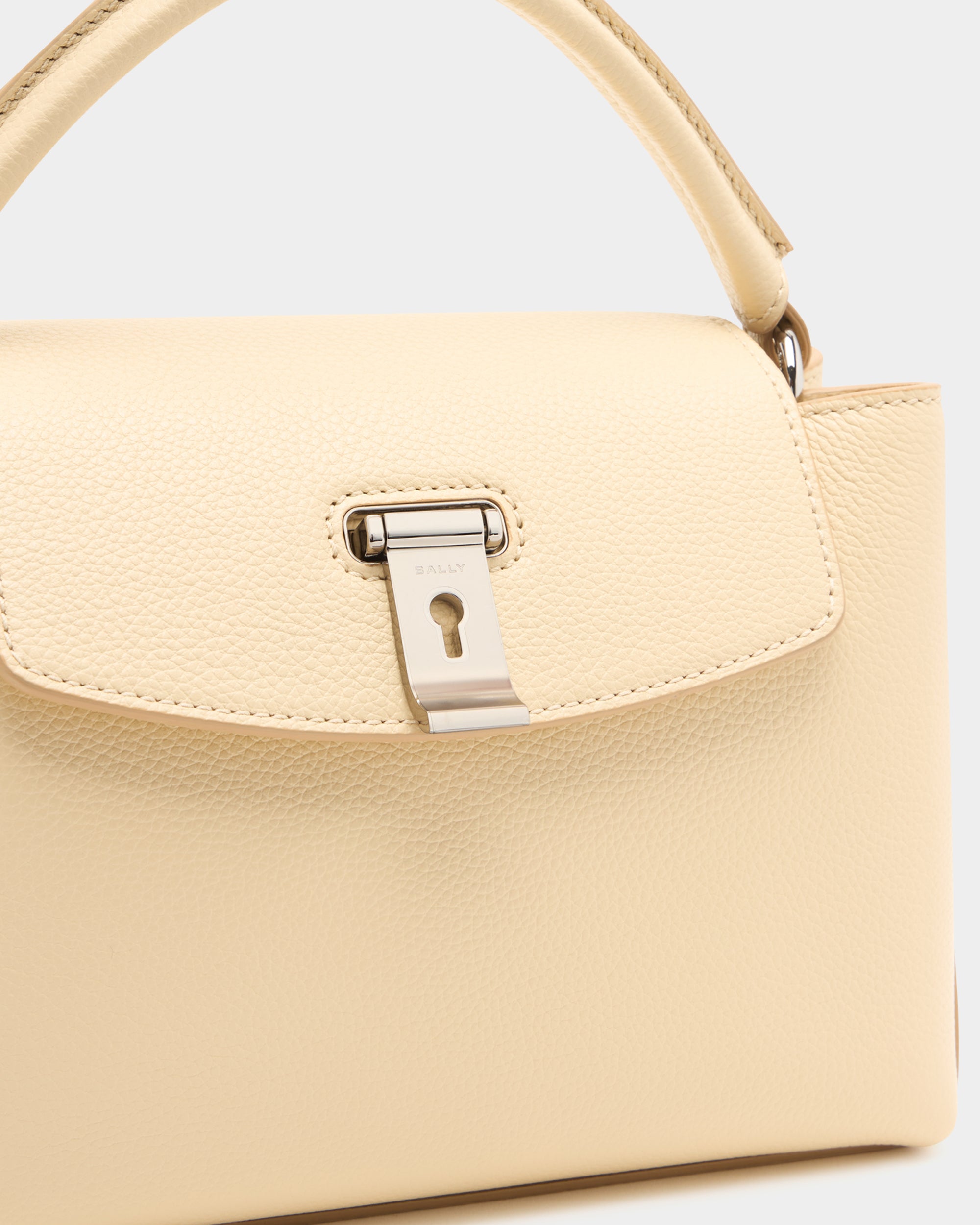 Bally Lock Me Small Top Handle Bag in Ginger Grained Leather-in-Beige-5-Bally Outlet