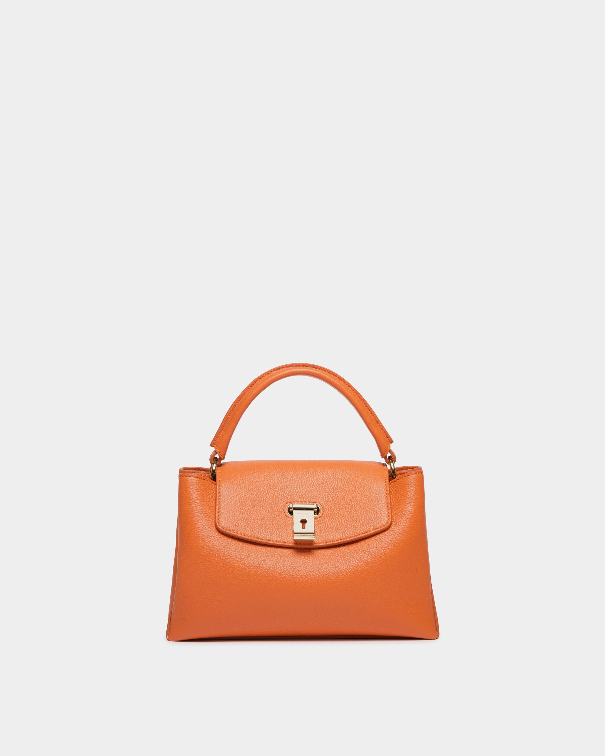 Bally Lock Me Small Top Handle Bag in Grained Leather-in-Orange-1-Bally Outlet