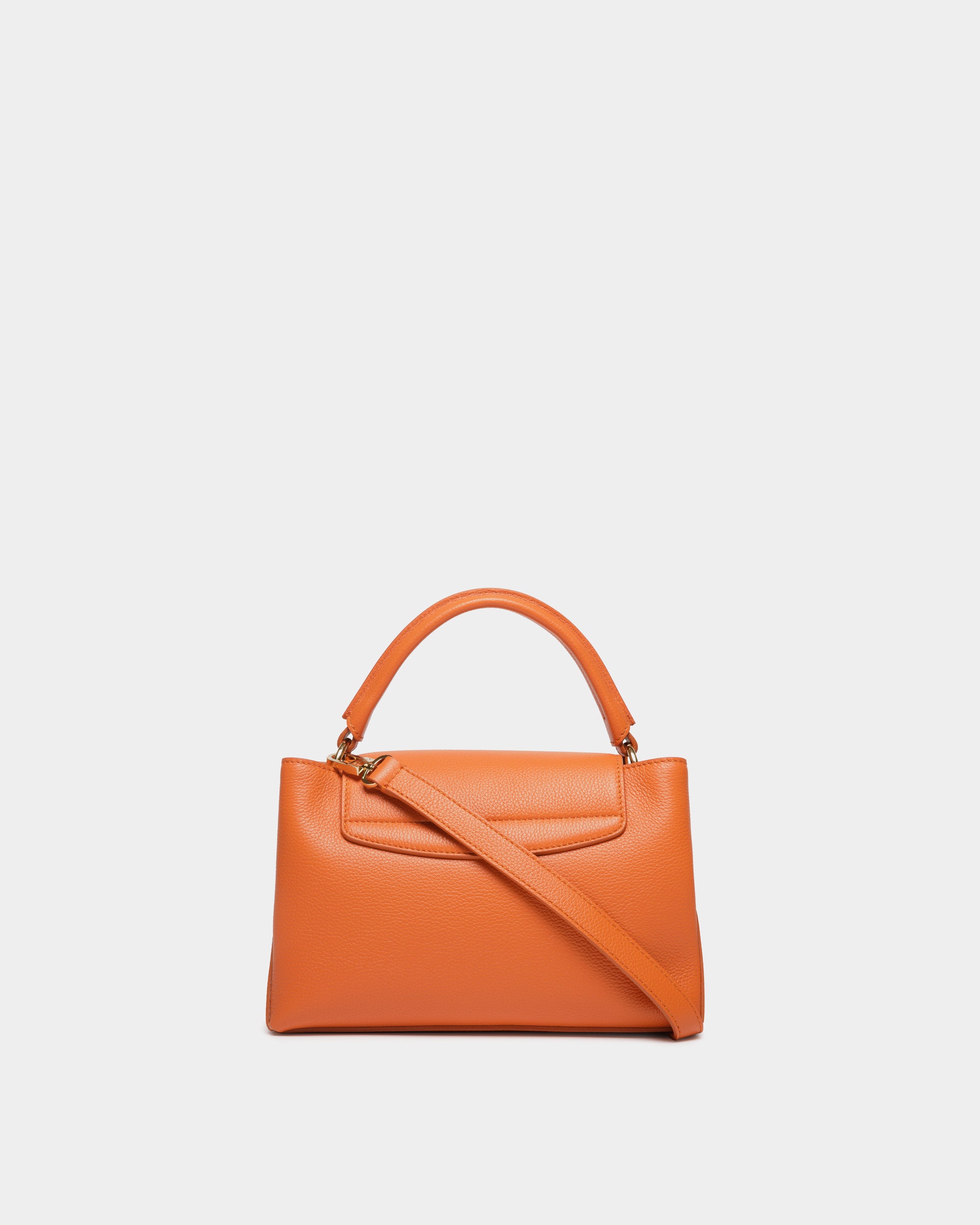 Bally Lock Me Small Top Handle Bag in Grained Leather-in-Orange-2-Bally Outlet