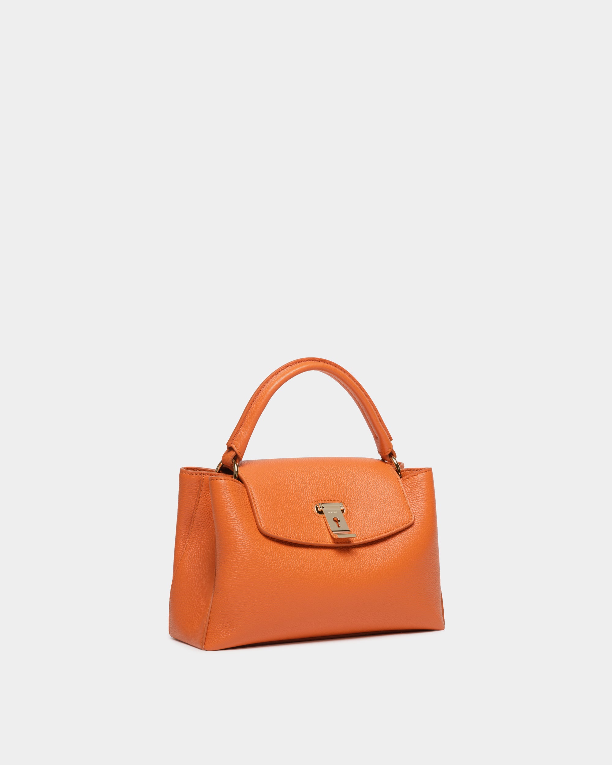Bally Lock Me Small Top Handle Bag in Grained Leather-in-Orange-3-Bally Outlet