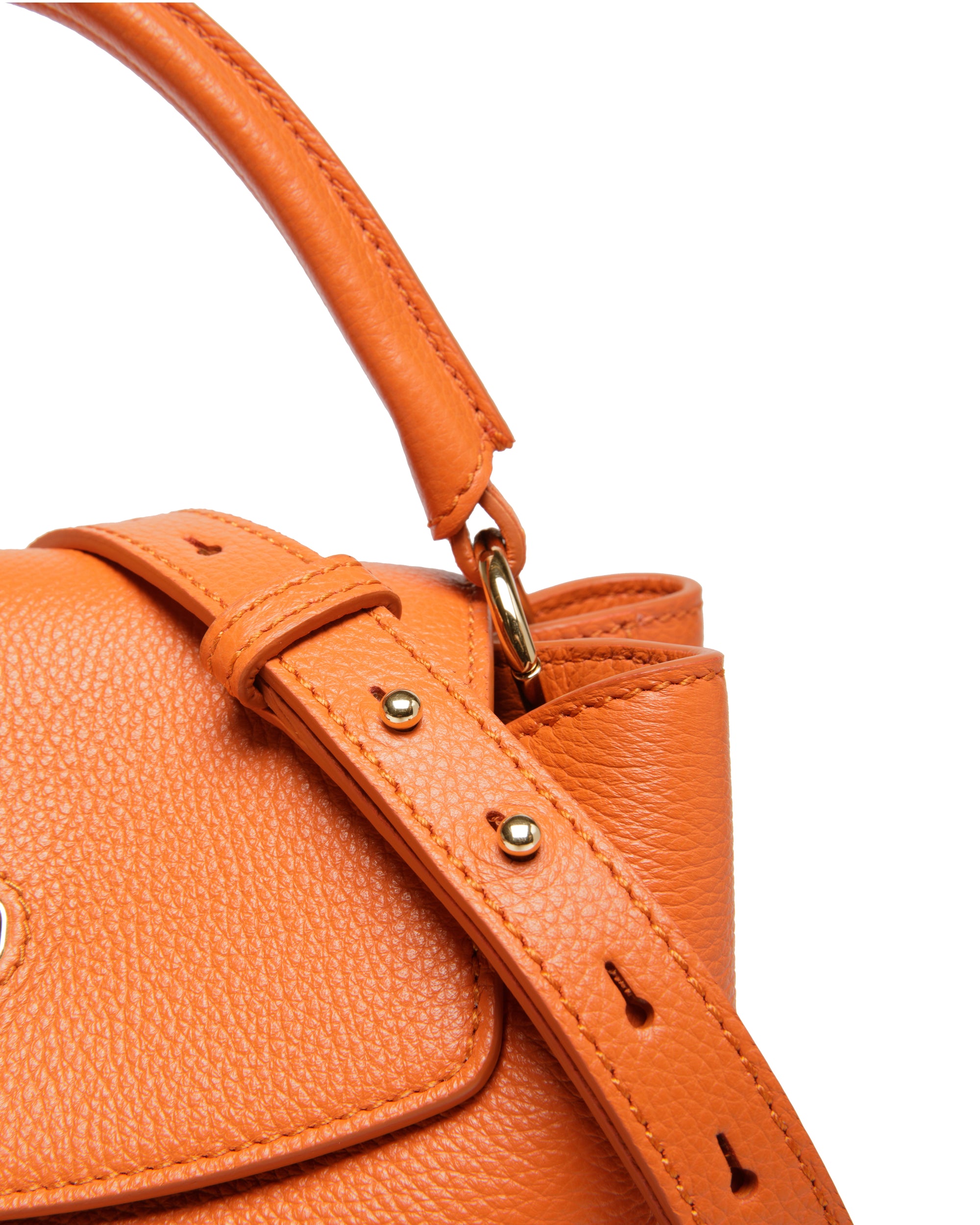 Bally Lock Me Small Top Handle Bag in Grained Leather-in-Orange-4-Bally Outlet