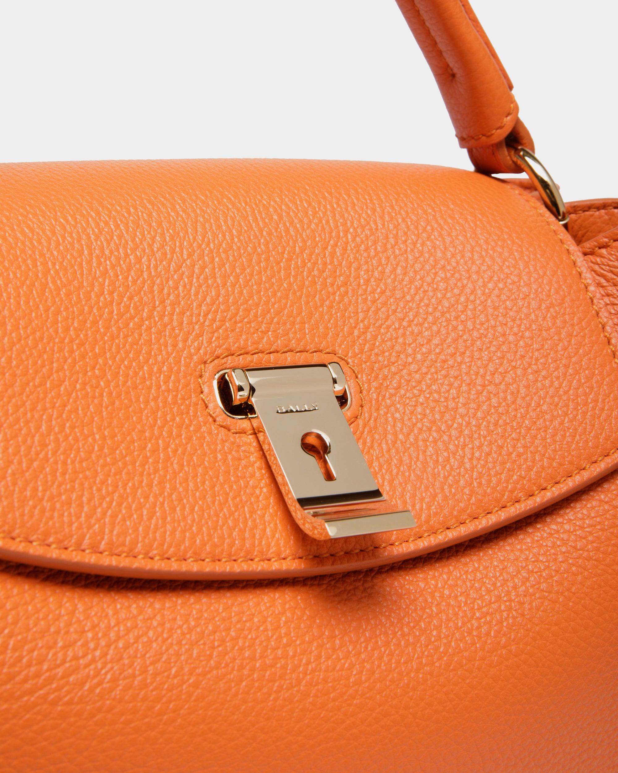 Bally Lock Me Small Top Handle Bag in Grained Leather-in-Orange-5-Bally Outlet