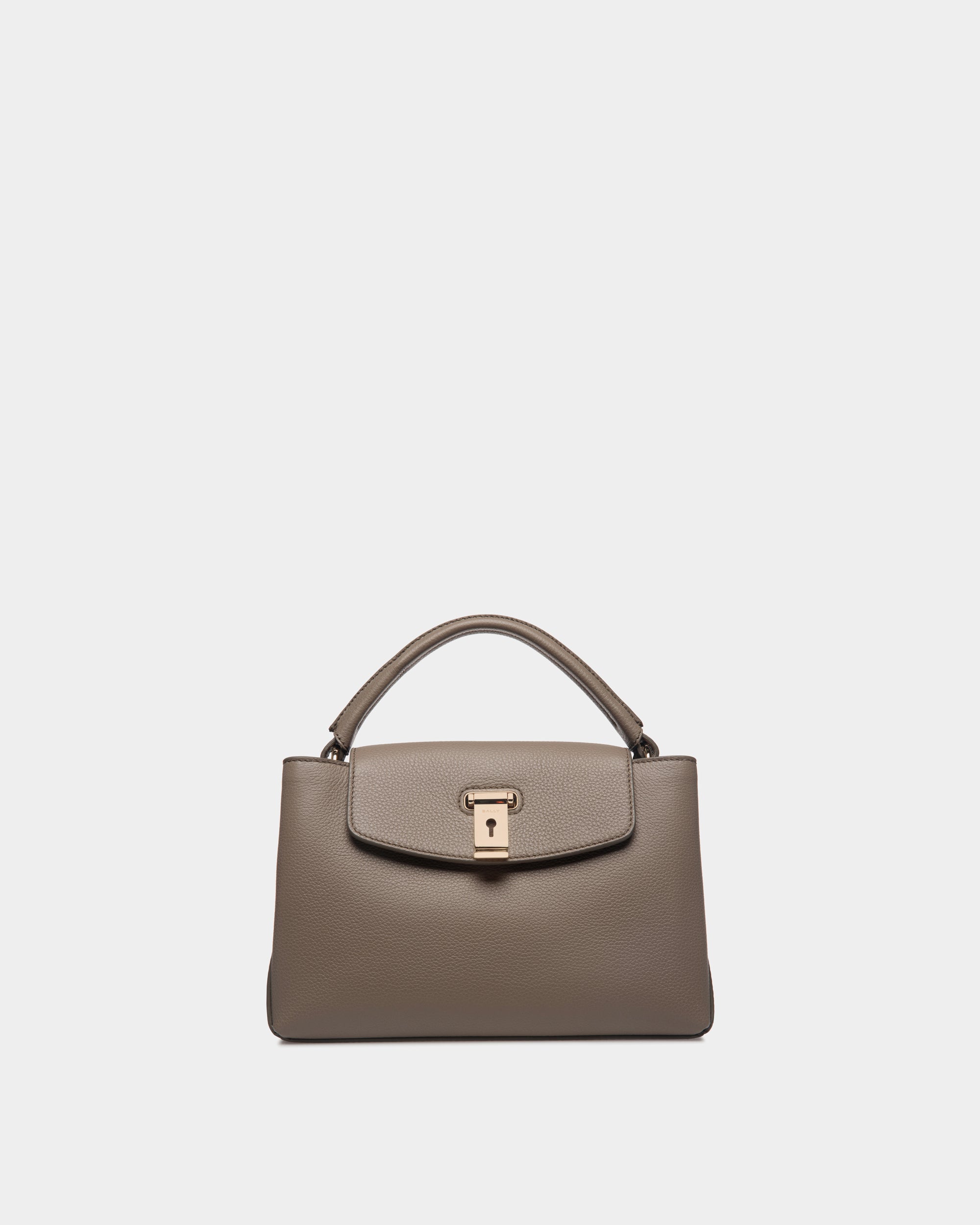 Bally Lock Me Small Top Handle Bag In Grained Leather-in-Beige-1-Bally Outlet