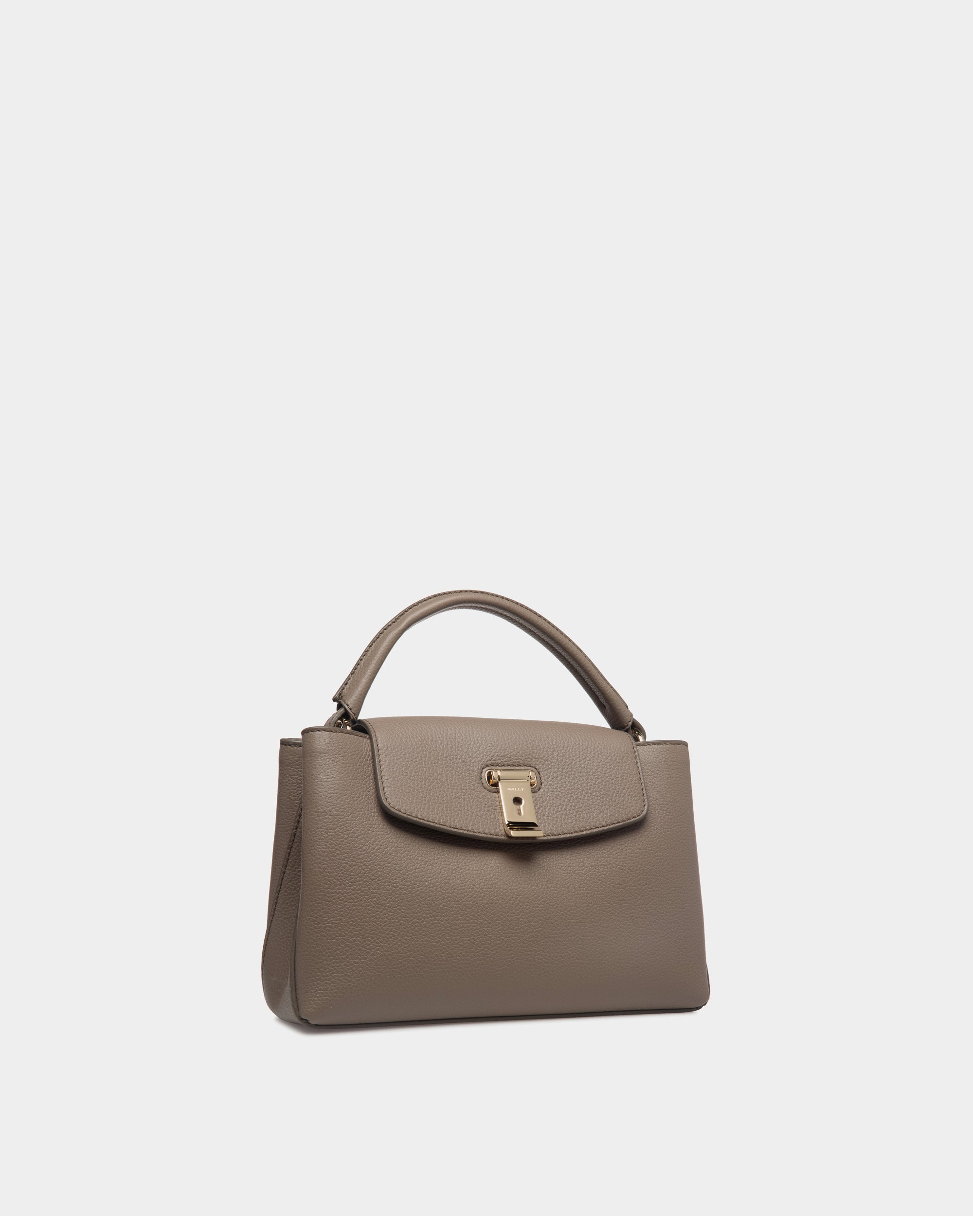 Bally Lock Me Small Top Handle Bag In Grained Leather-in-Beige-3-Bally Outlet