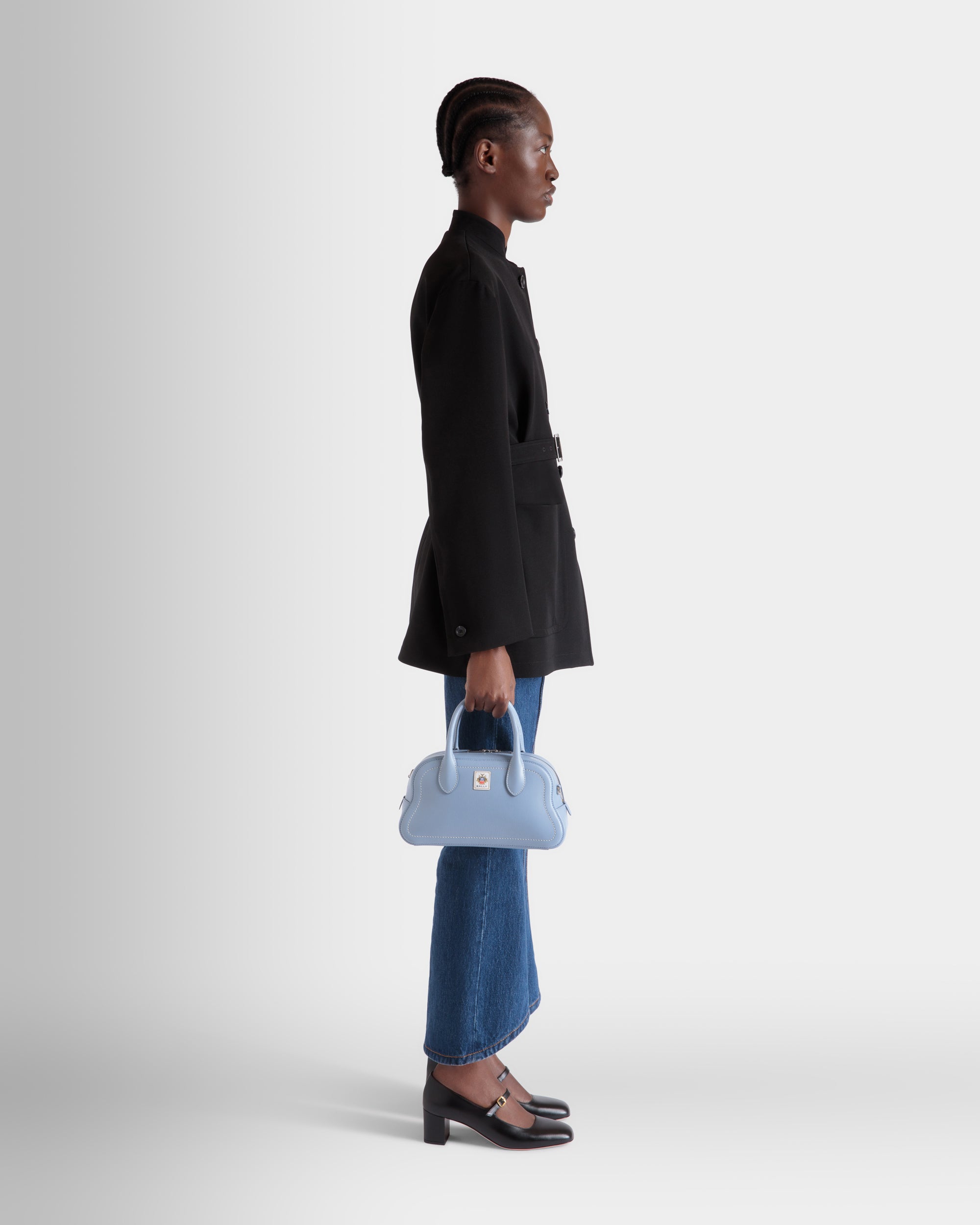 Bally Unda Satchell Leather Bag-in-Light Blue-2-Bally Outlet