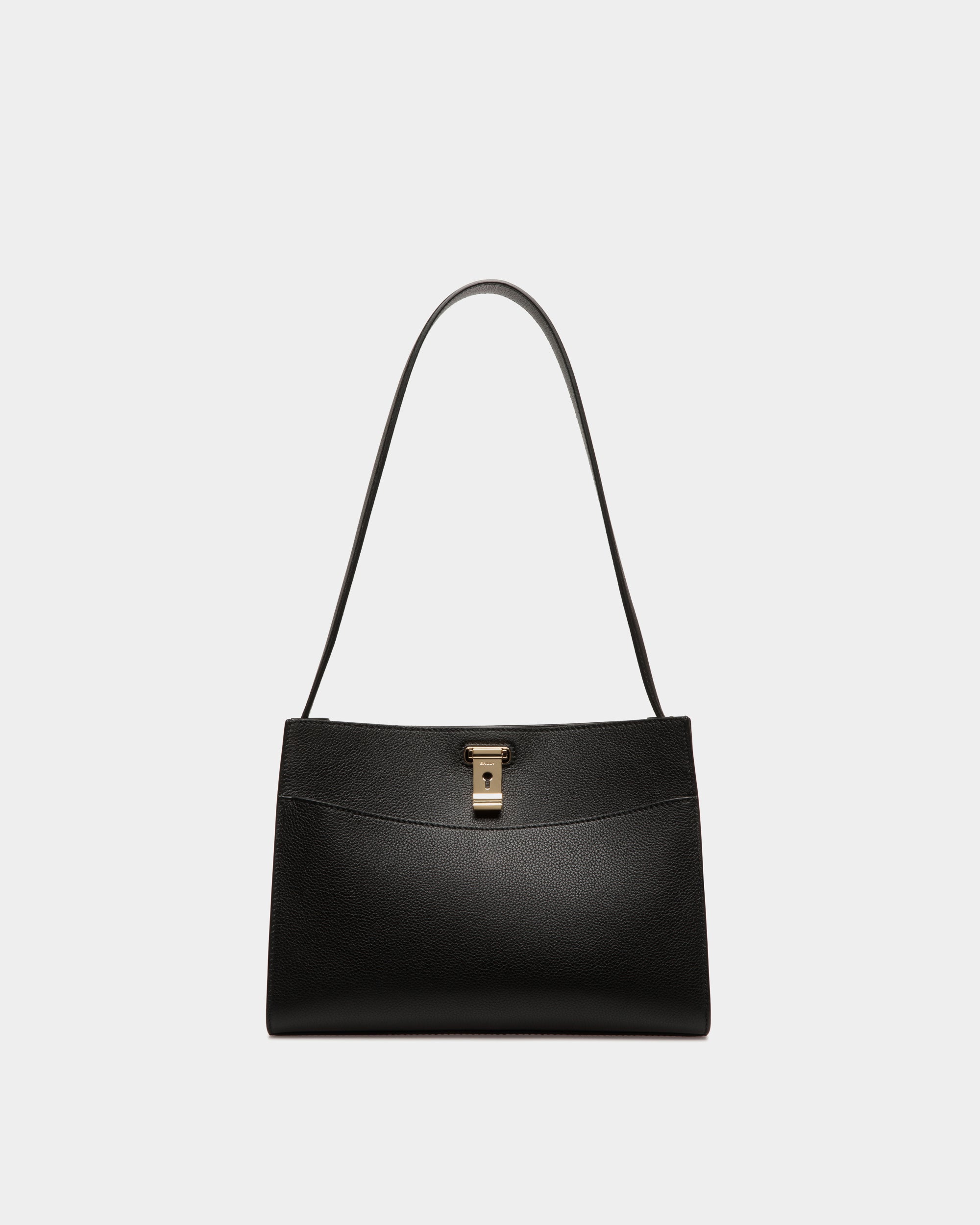 Bally Lock Me Shoulder Bag in Black Grained Leather-in-Black-1-Bally Outlet