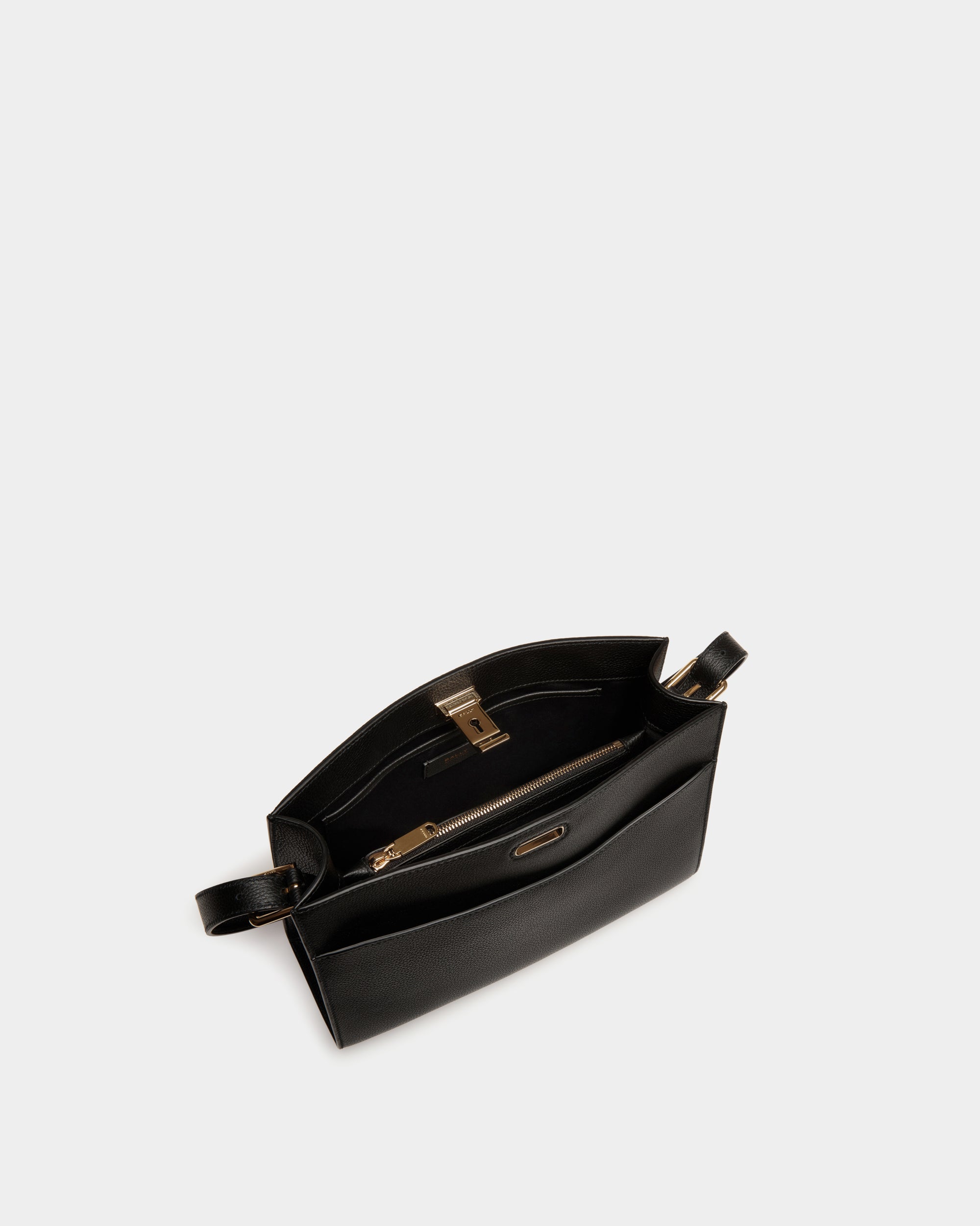 Bally Lock Me Shoulder Bag in Black Grained Leather-in-Black-4-Bally Outlet