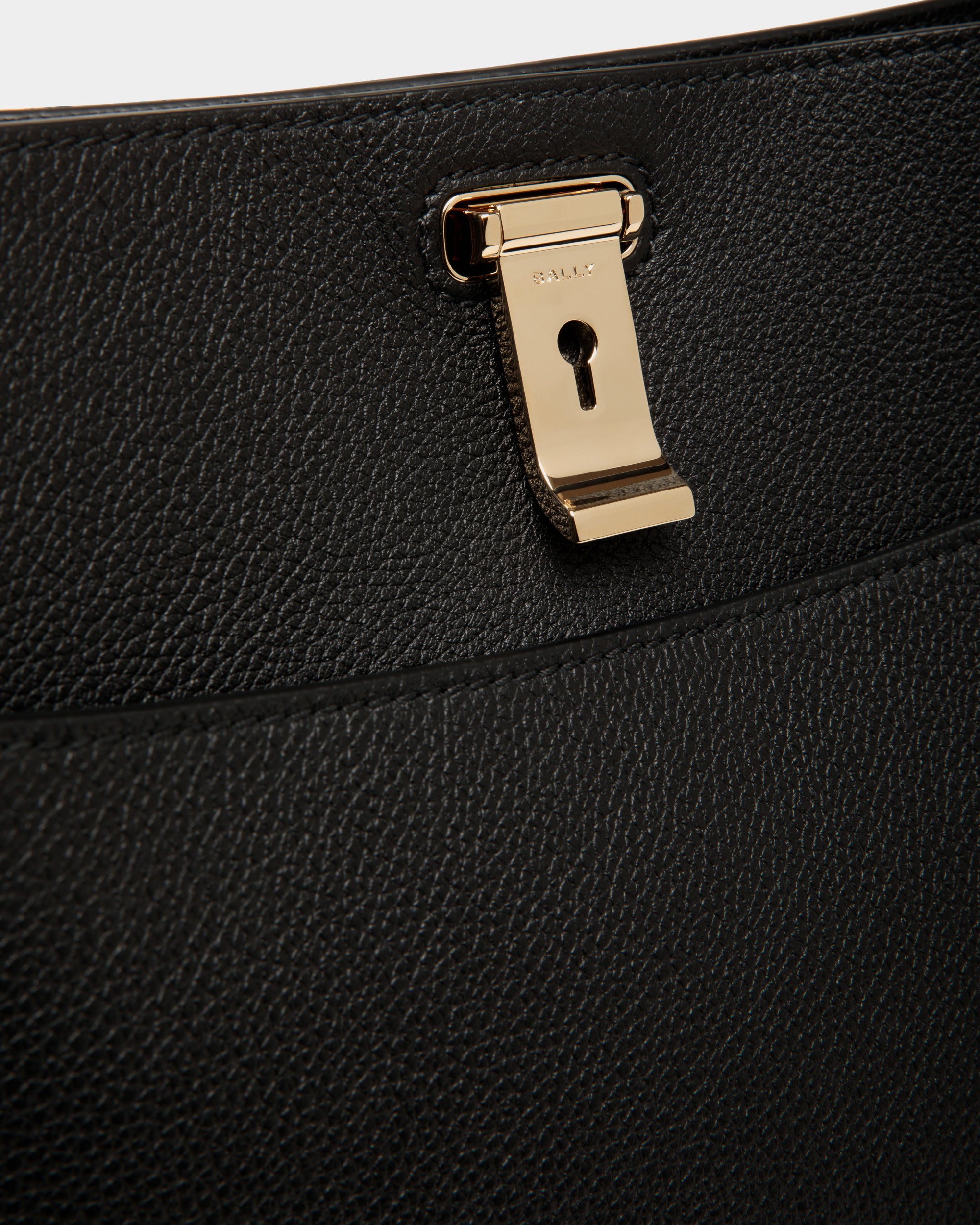 Bally Lock Me Shoulder Bag in Black Grained Leather-in-Black-5-Bally Outlet