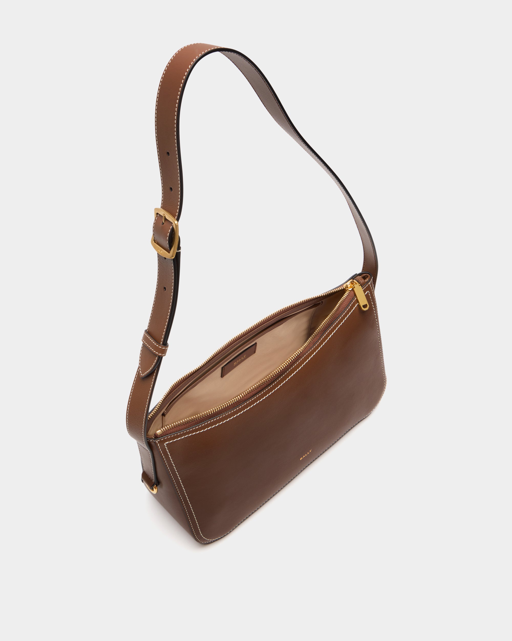 Bally Easy Bally Shoulder Bag in Brown Leather-in-Brown-4-Bally Outlet