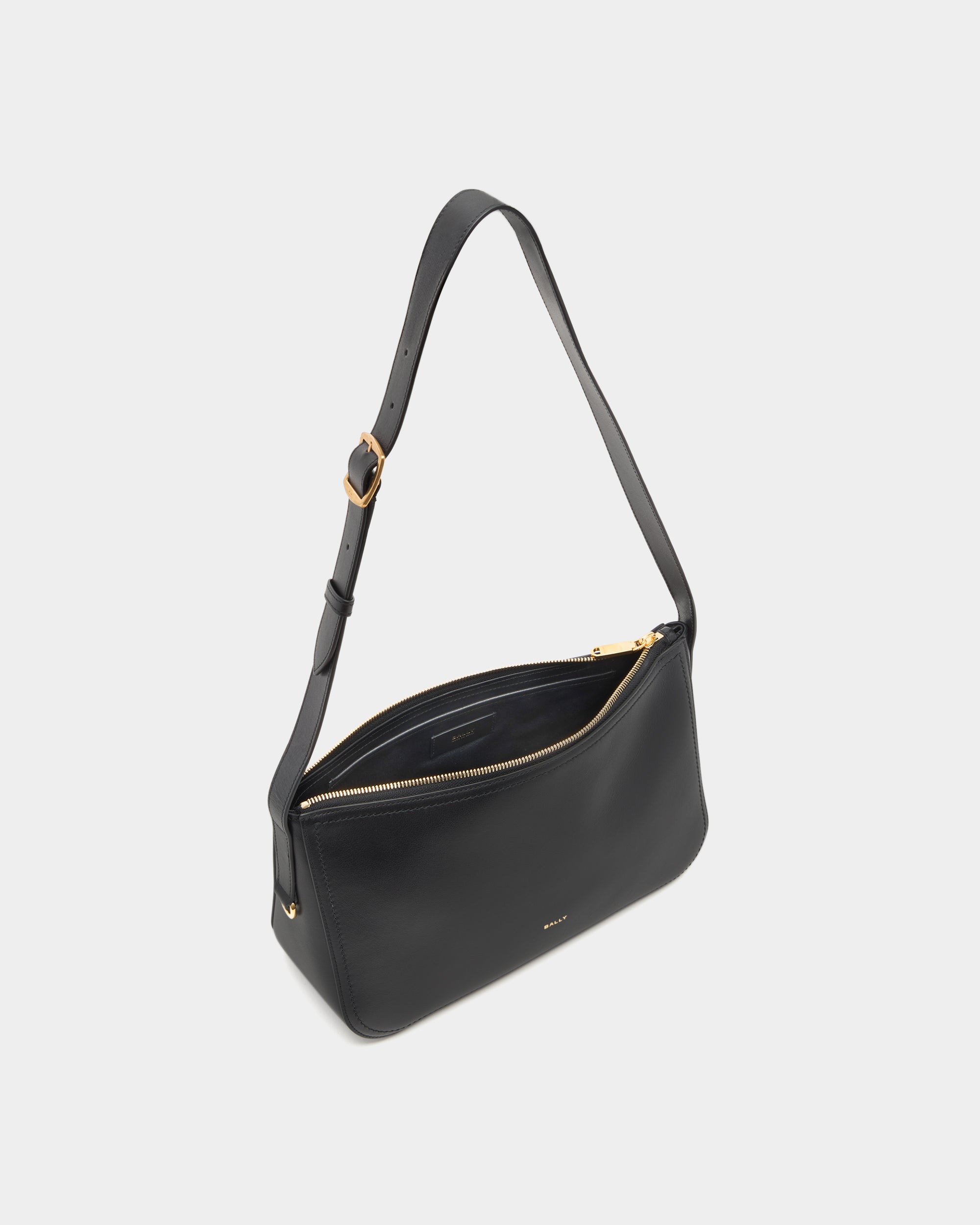 Bally Easy Bally Shoulder Bag in Black Leather-in-Black-4-Bally Outlet
