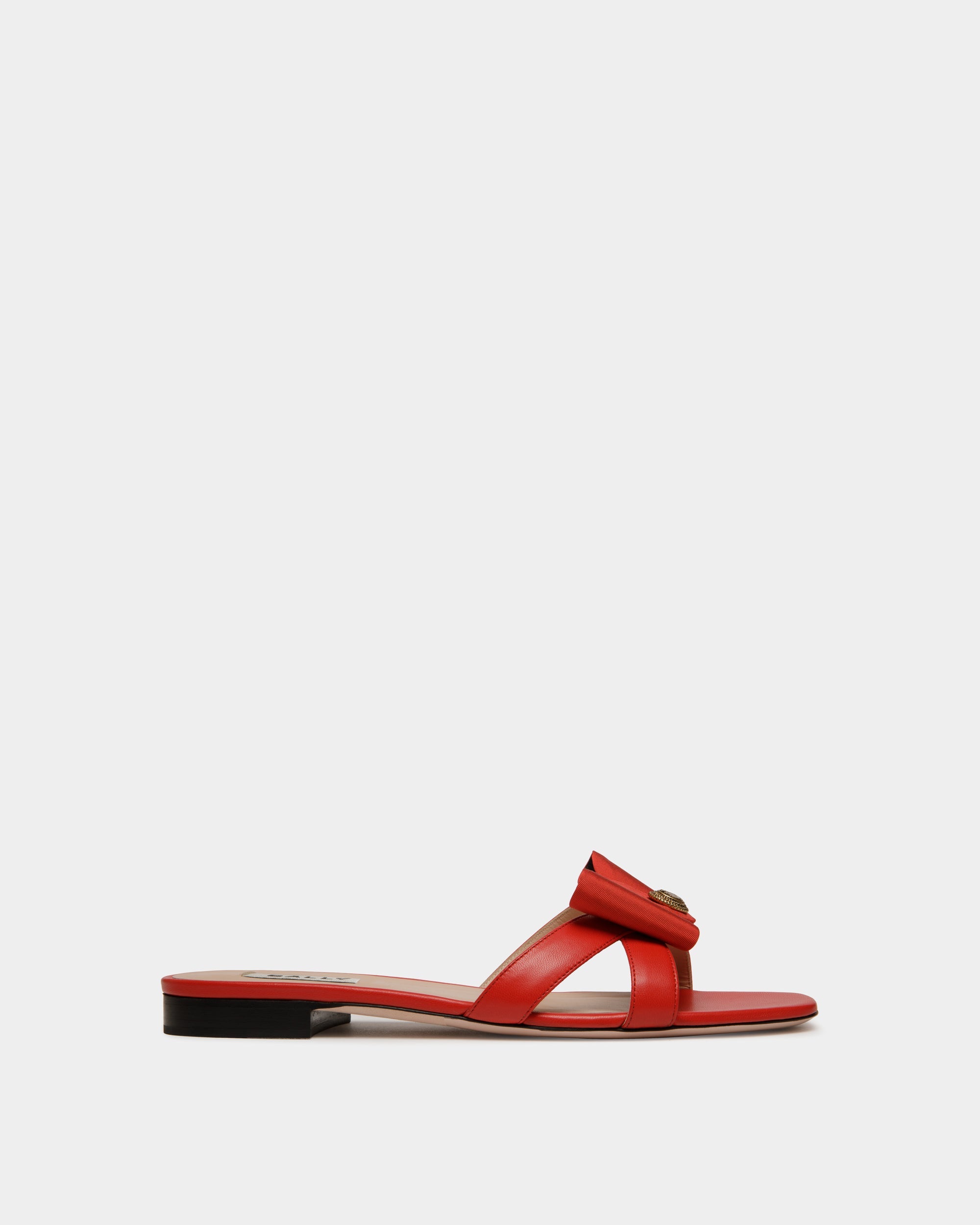 Bally Balyka-Bow Flat Leather Sandal-in-Red-1-Bally Outlet