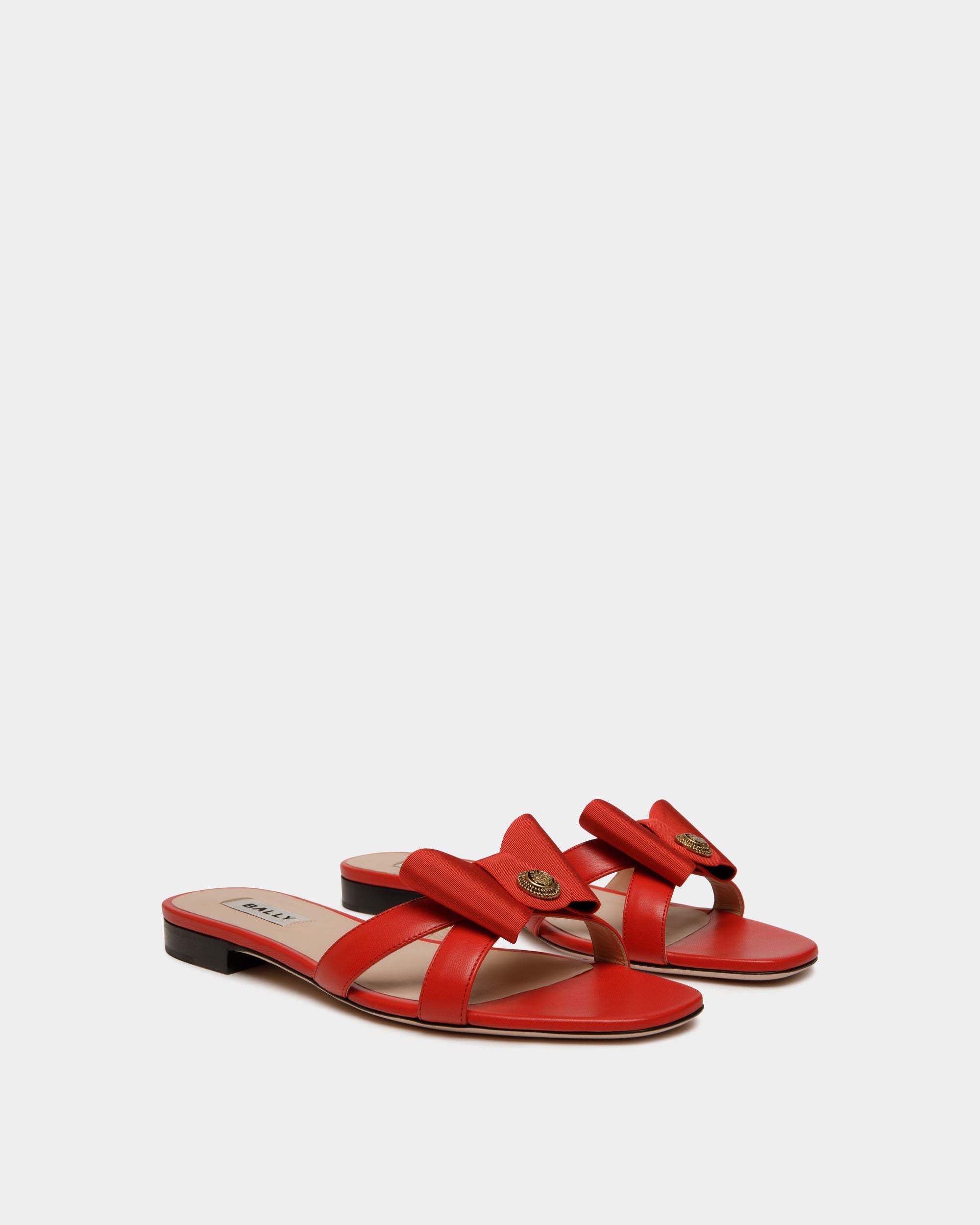 Bally Balyka-Bow Flat Leather Sandal-in-Red-2-Bally Outlet