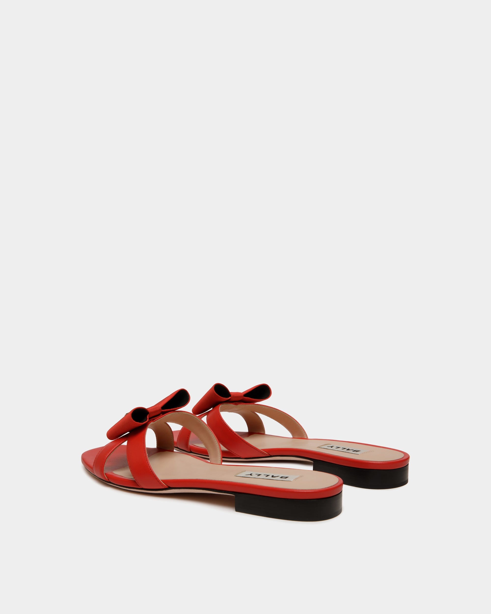Bally Balyka-Bow Flat Leather Sandal-in-Red-3-Bally Outlet