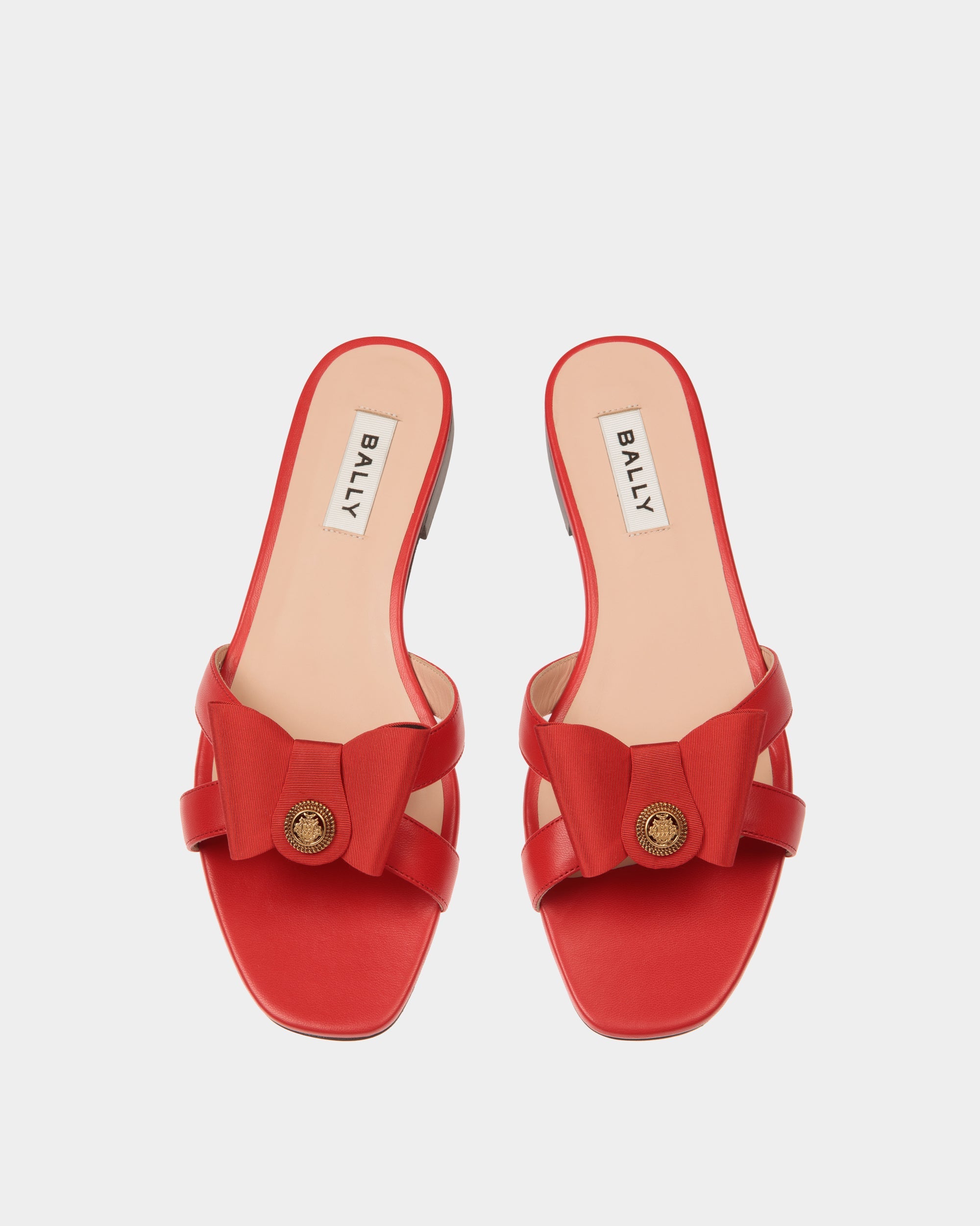 Bally Balyka-Bow Flat Leather Sandal-in-Red-4-Bally Outlet