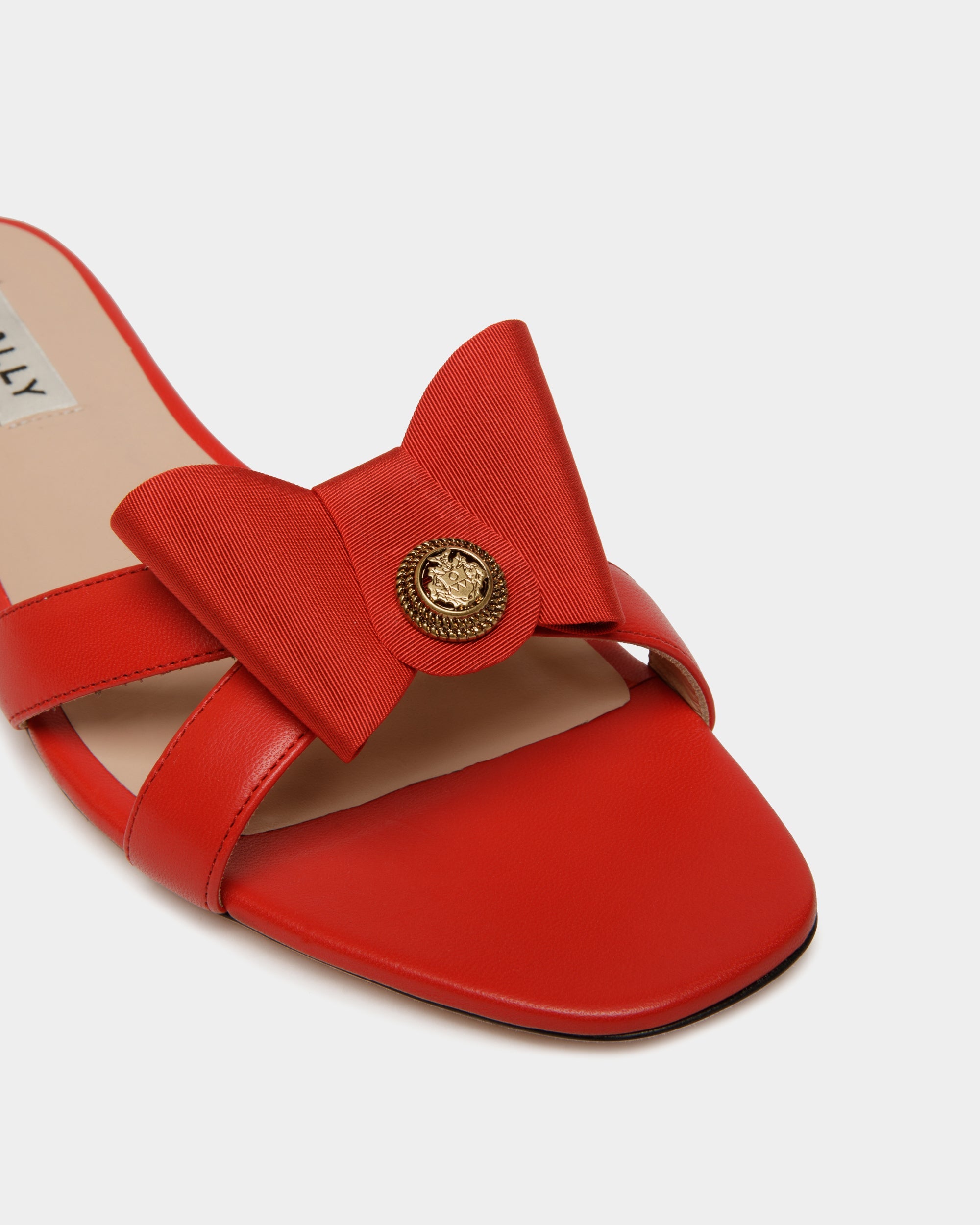 Bally Balyka-Bow Flat Leather Sandal-in-Red-5-Bally Outlet