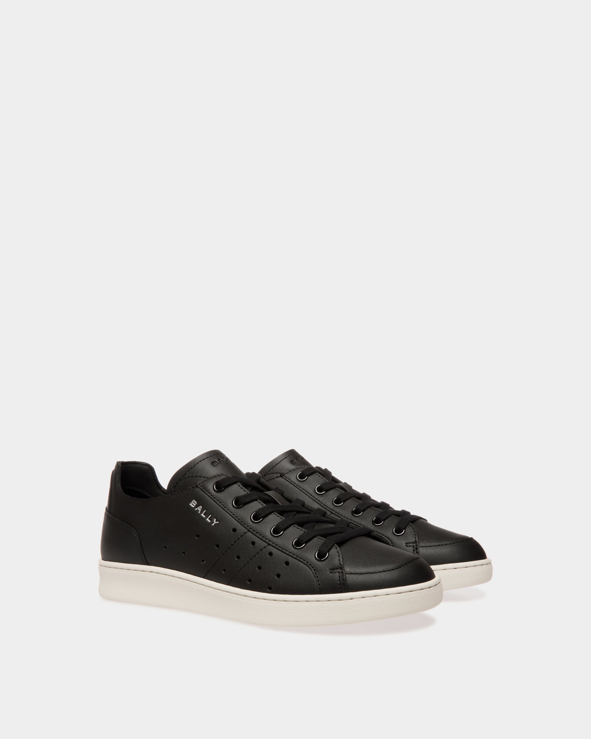 Bally Tennis Sneaker in Black Leather-in-Black-1-Bally Outlet