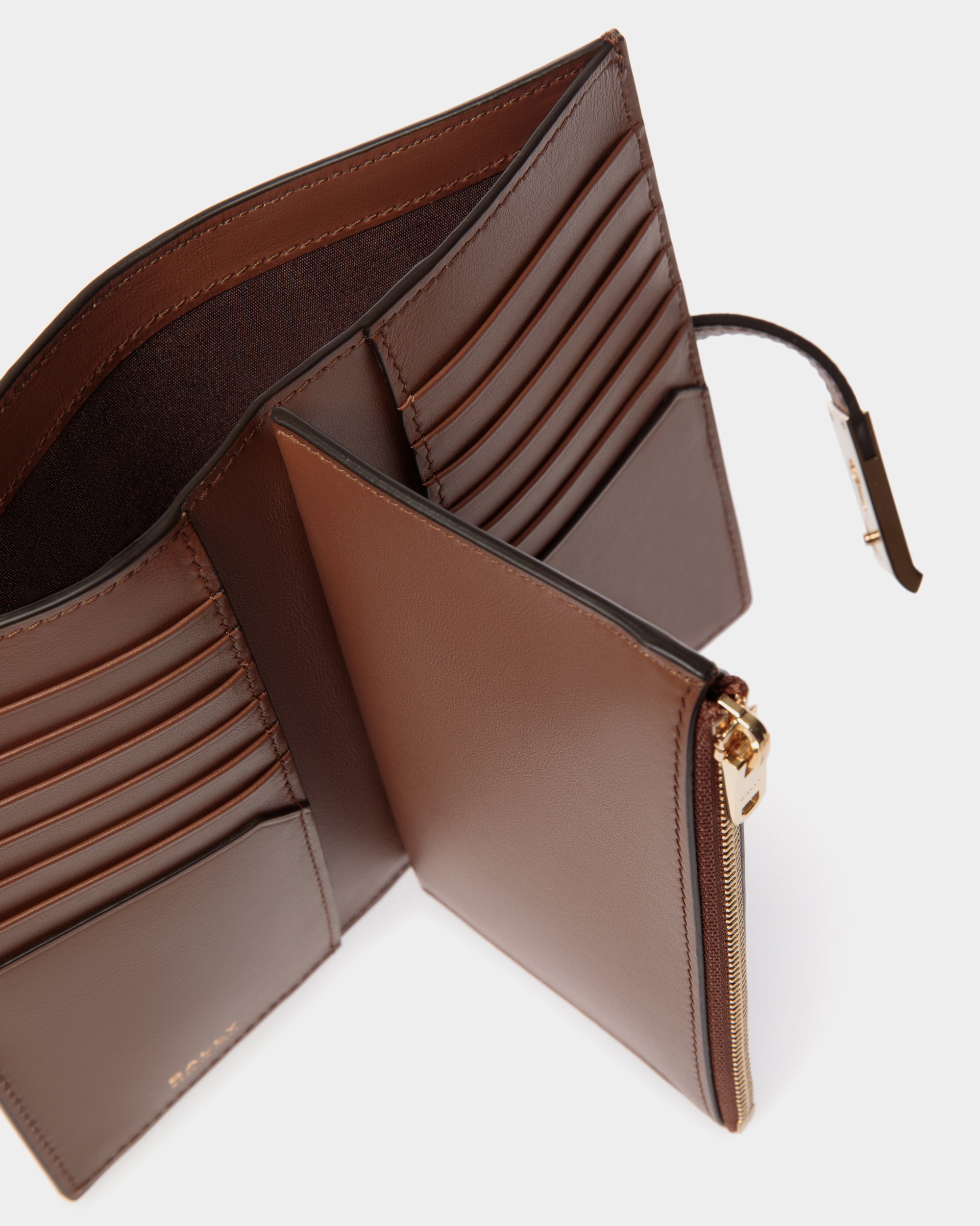 Bally Lock Me Long Wallet in Brown Grained Leather-in-Brown-5-Bally Outlet