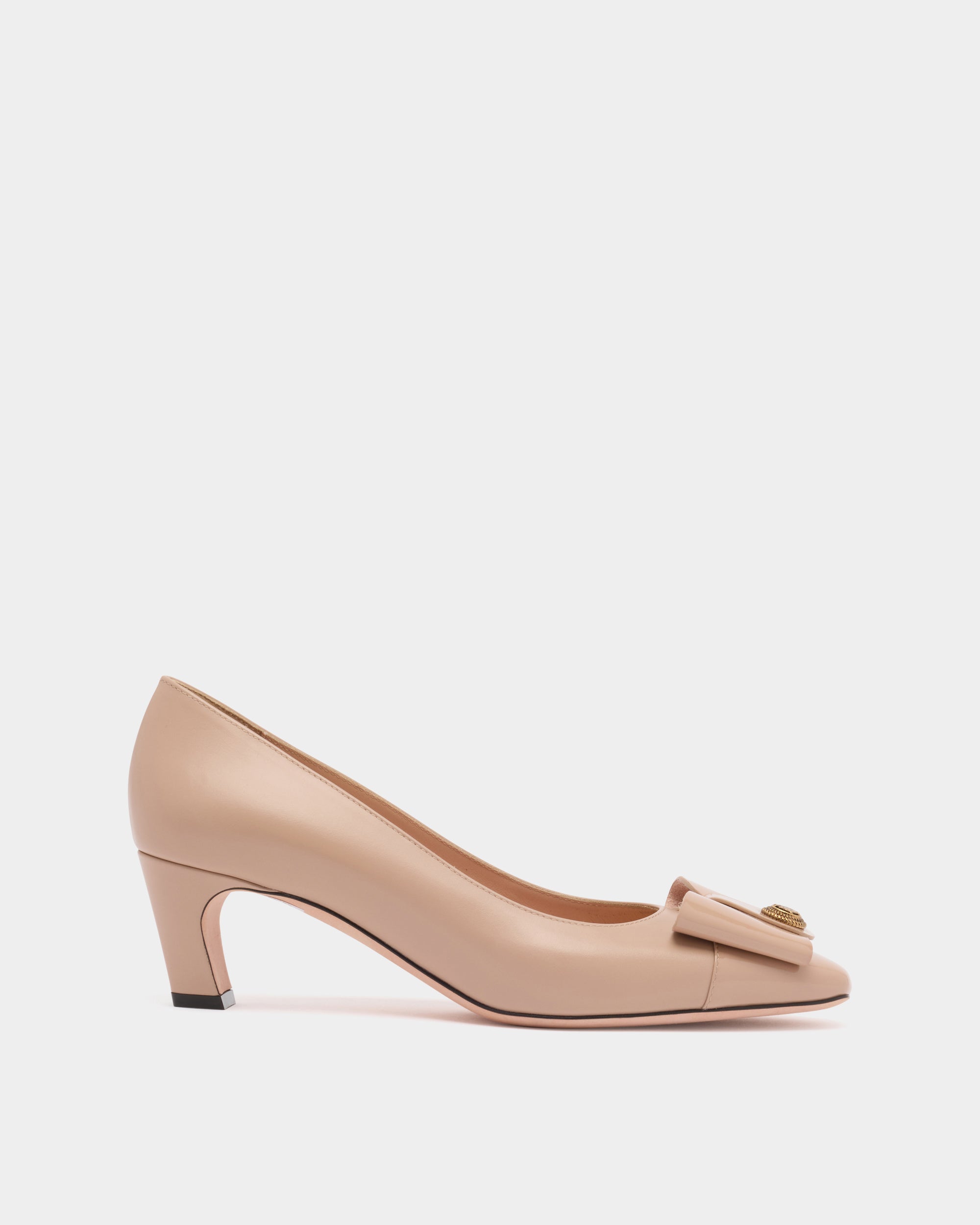 Bally B-Bow Pump in Light Beige Leather-in-Beige-2-Bally Outlet