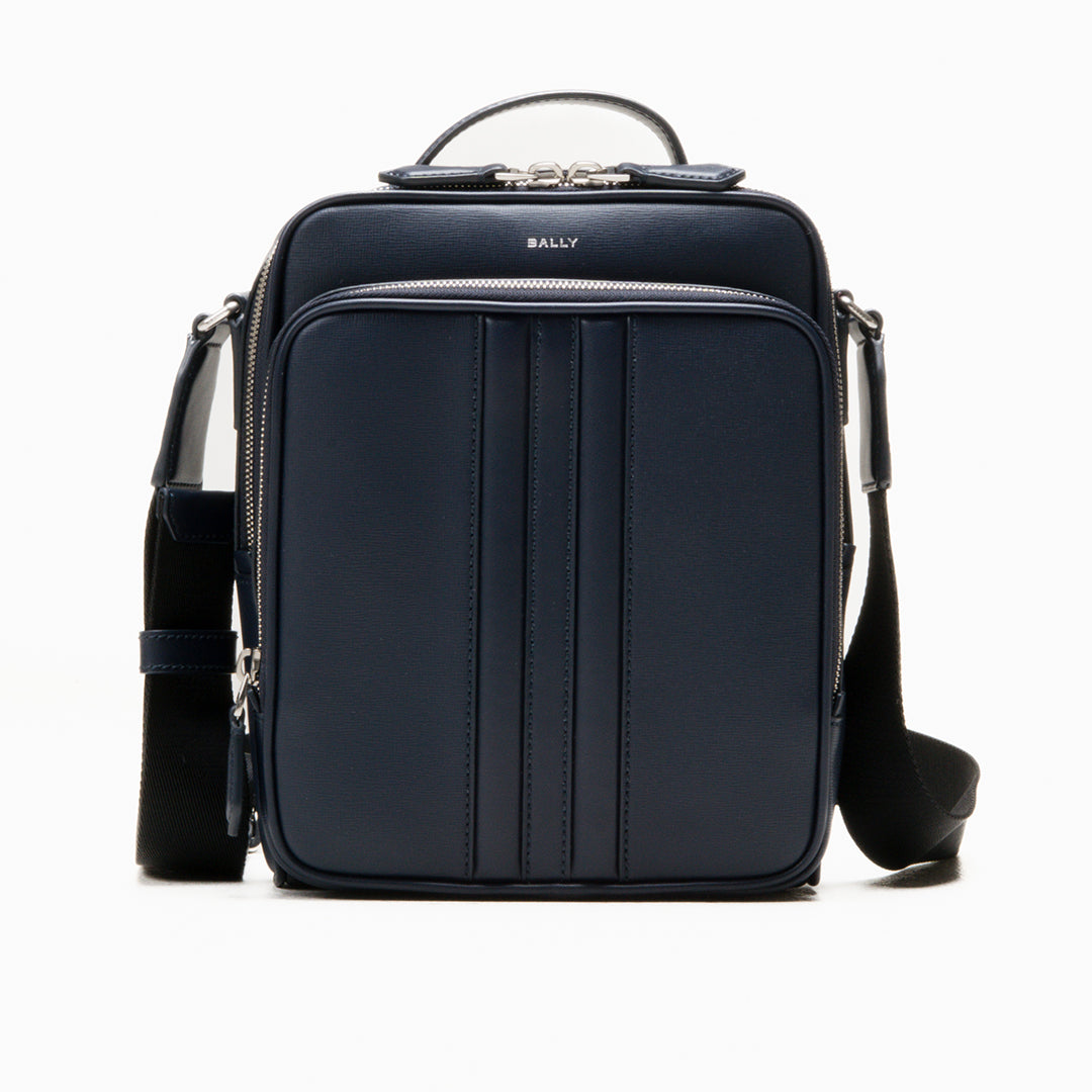 Bally Mythos Crossbody Bag in Recycled Leather-in-Navy-1-Bally Outlet