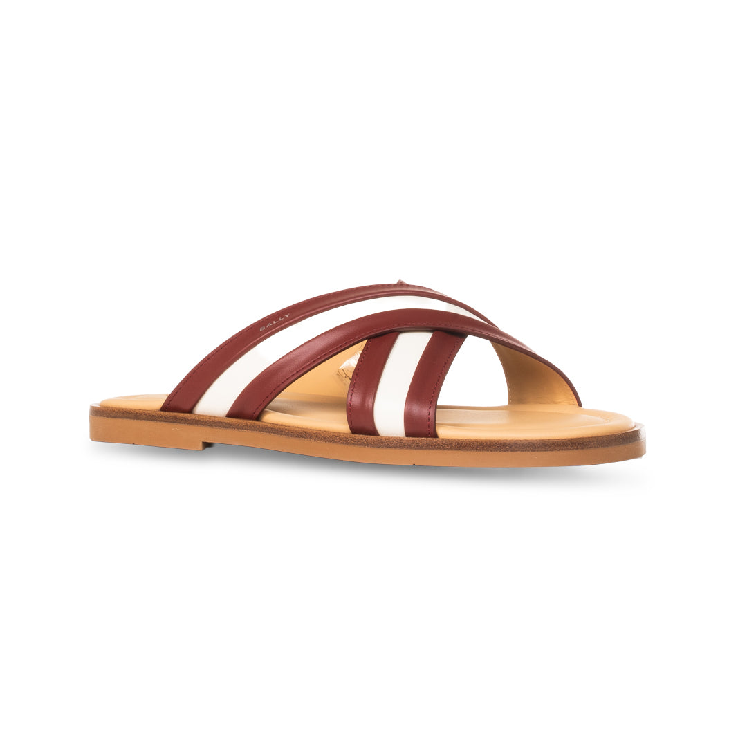 Bally Glide Sandal in Red and White Fabric and Brown Leather-in-Multicolor-2-Bally Outlet