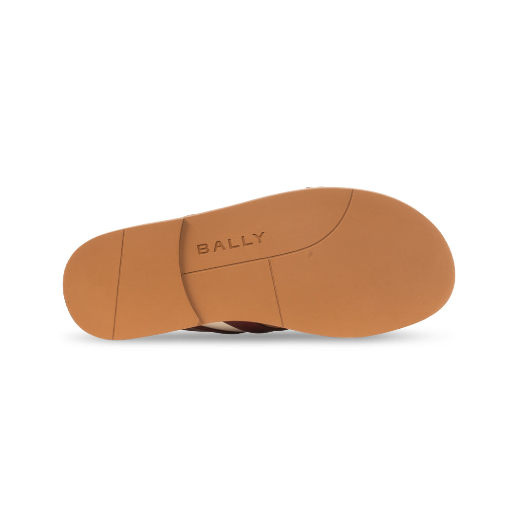 Bally Glide Sandal in Red and White Fabric and Brown Leather-in-Multicolor-3-Bally Outlet