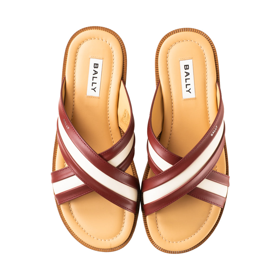 Bally Glide Sandal in Red and White Fabric and Brown Leather-in-Multicolor-5-Bally Outlet