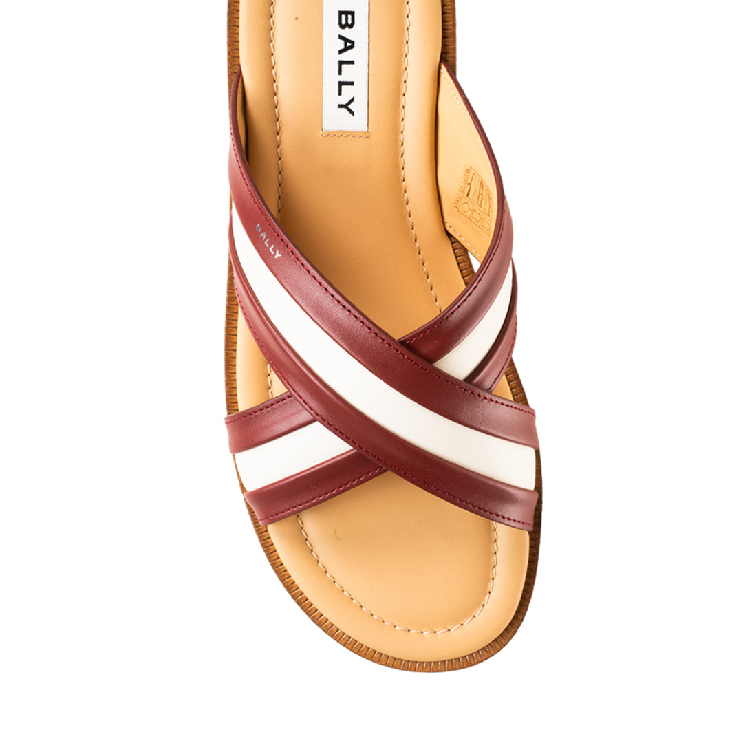 Bally Glide Sandal in Red and White Fabric and Brown Leather-in-Multicolor-6-Bally Outlet
