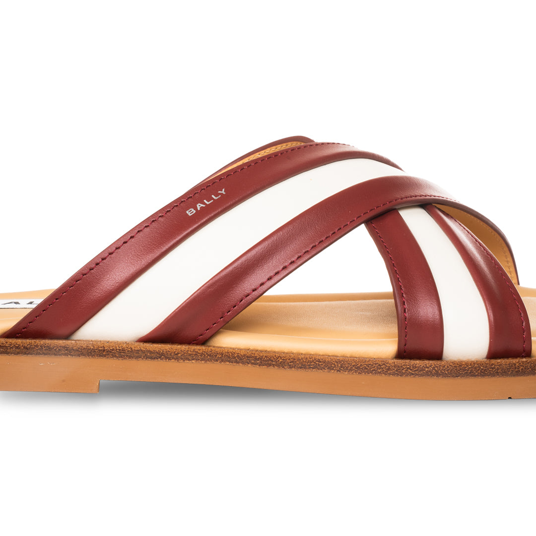 Bally Glide Sandal in Red and White Fabric and Brown Leather-in-Multicolor-7-Bally Outlet