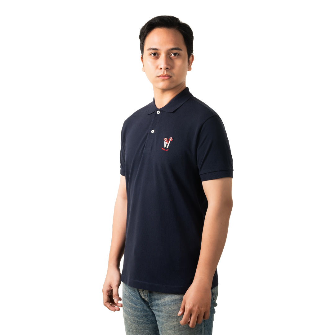 Bally Polo Shirt With Enchanting Mushrooms in Cotton-in-Navy-1-Bally Outlet