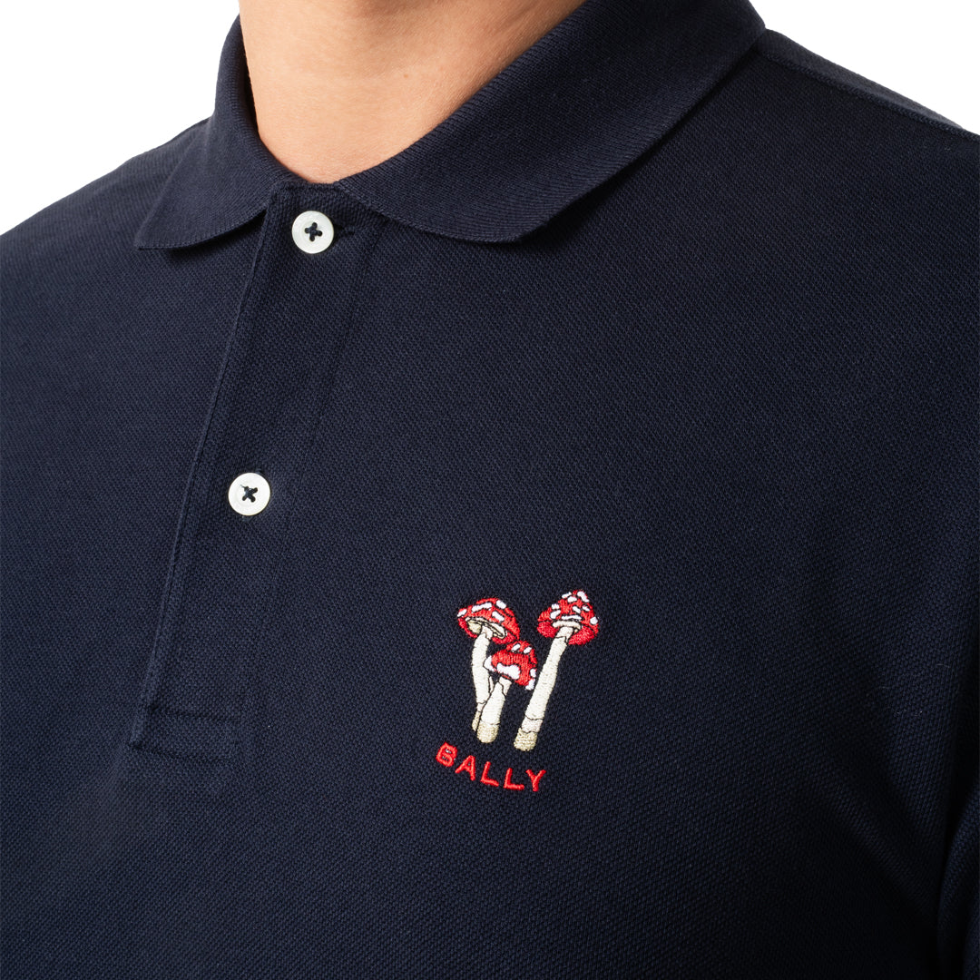 Bally Polo Shirt With Enchanting Mushrooms in Cotton-in-Navy-2-Bally Outlet