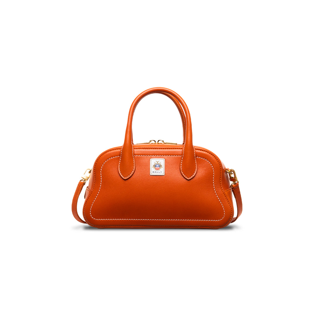 Unda Top Handle Bag Grained Leather-in-Orange-1-Bally Outlet
