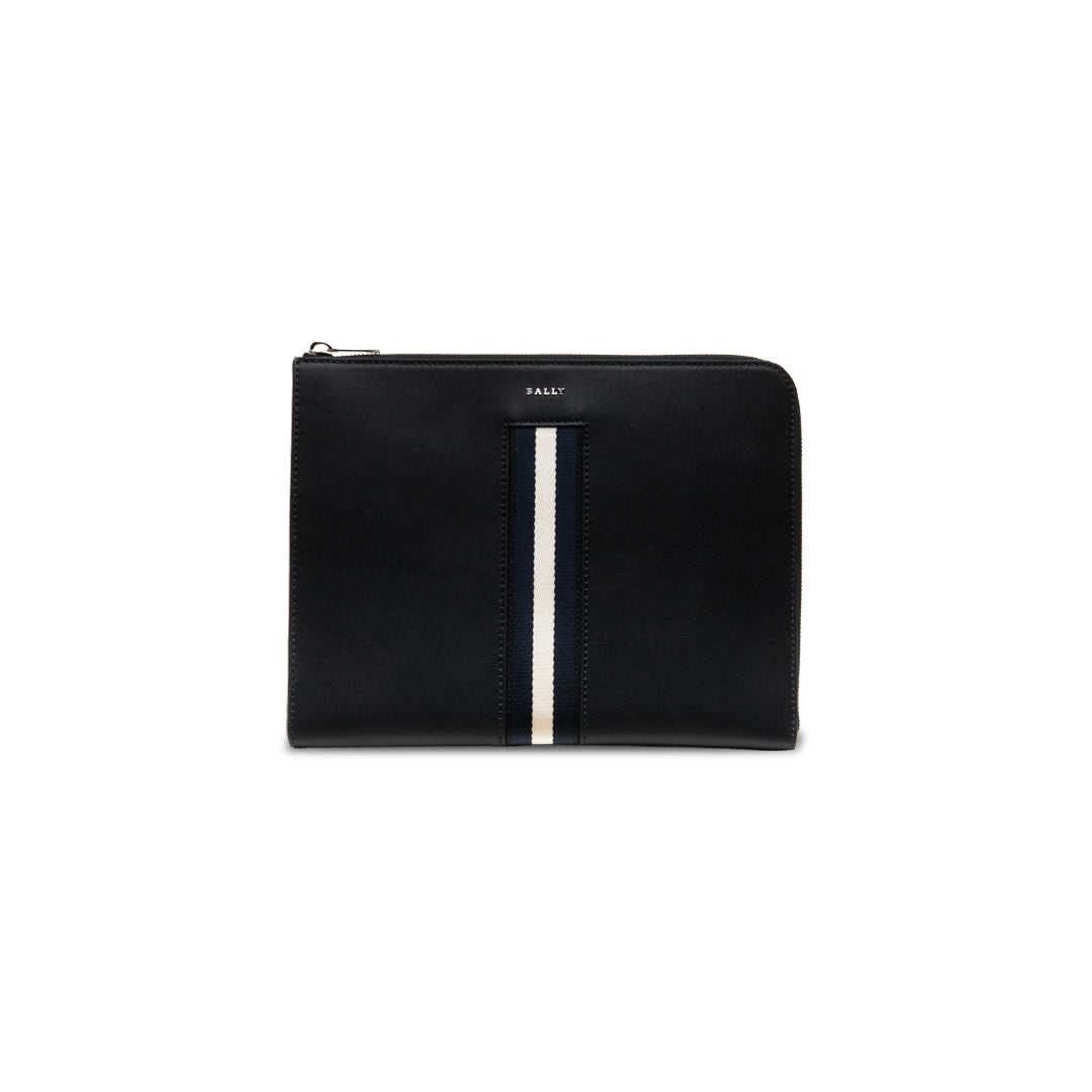 Helvar.O Stripe Leather Pouch-in-Black-1-Bally Outlet
