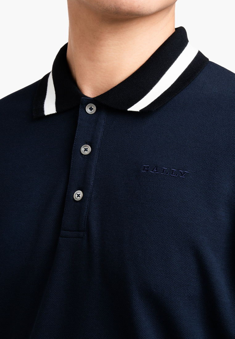 Bally Contrast‑Trim Polo Shirt-in-Navy-2-Bally Outlet