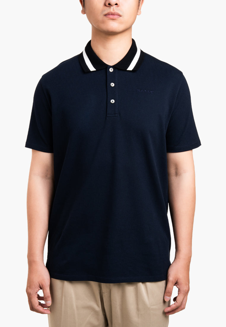 Bally Contrast‑Trim Polo Shirt-in-Navy-6-Bally Outlet